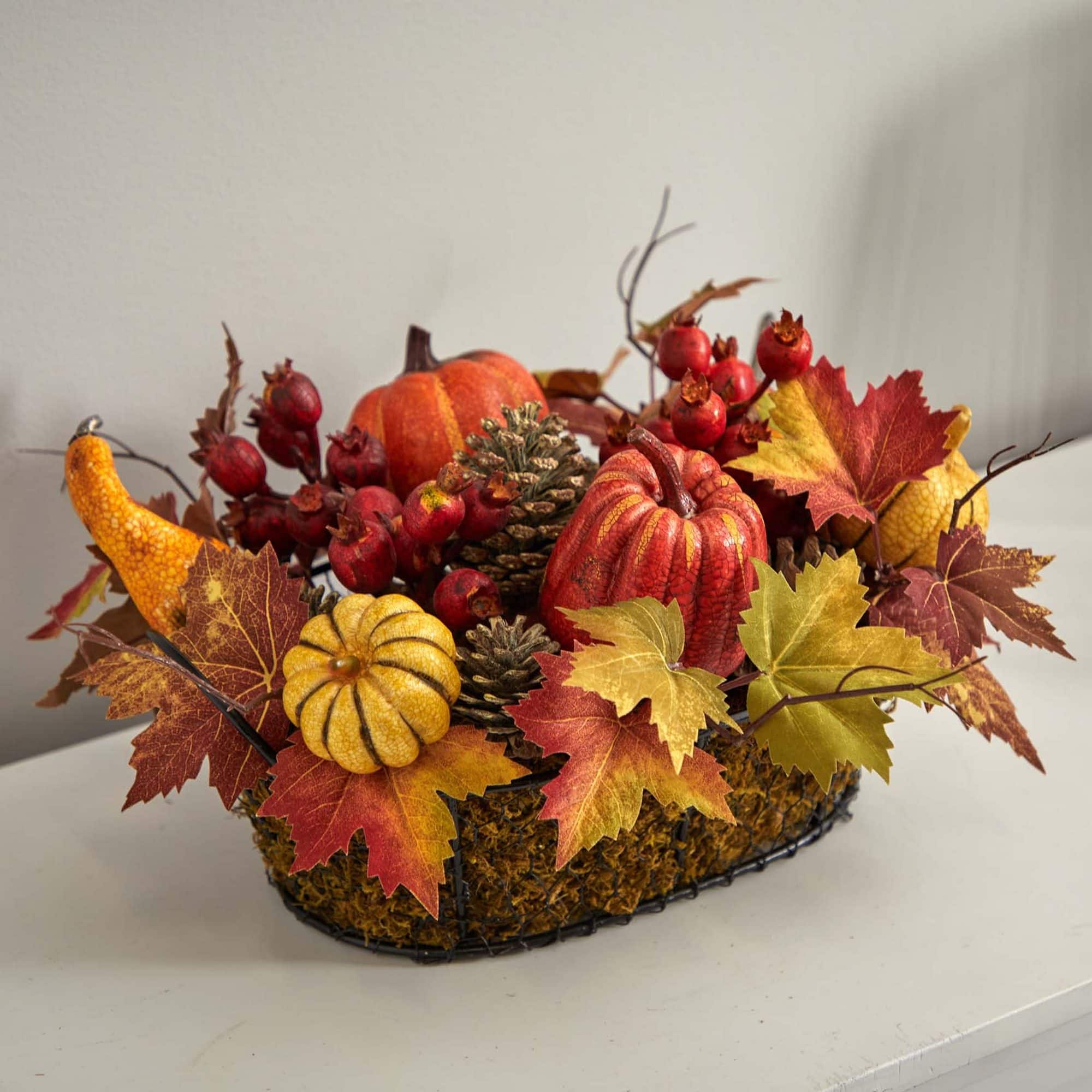 17" Pumpkin, Gourd, Berry & Maple Leaf Arrangement