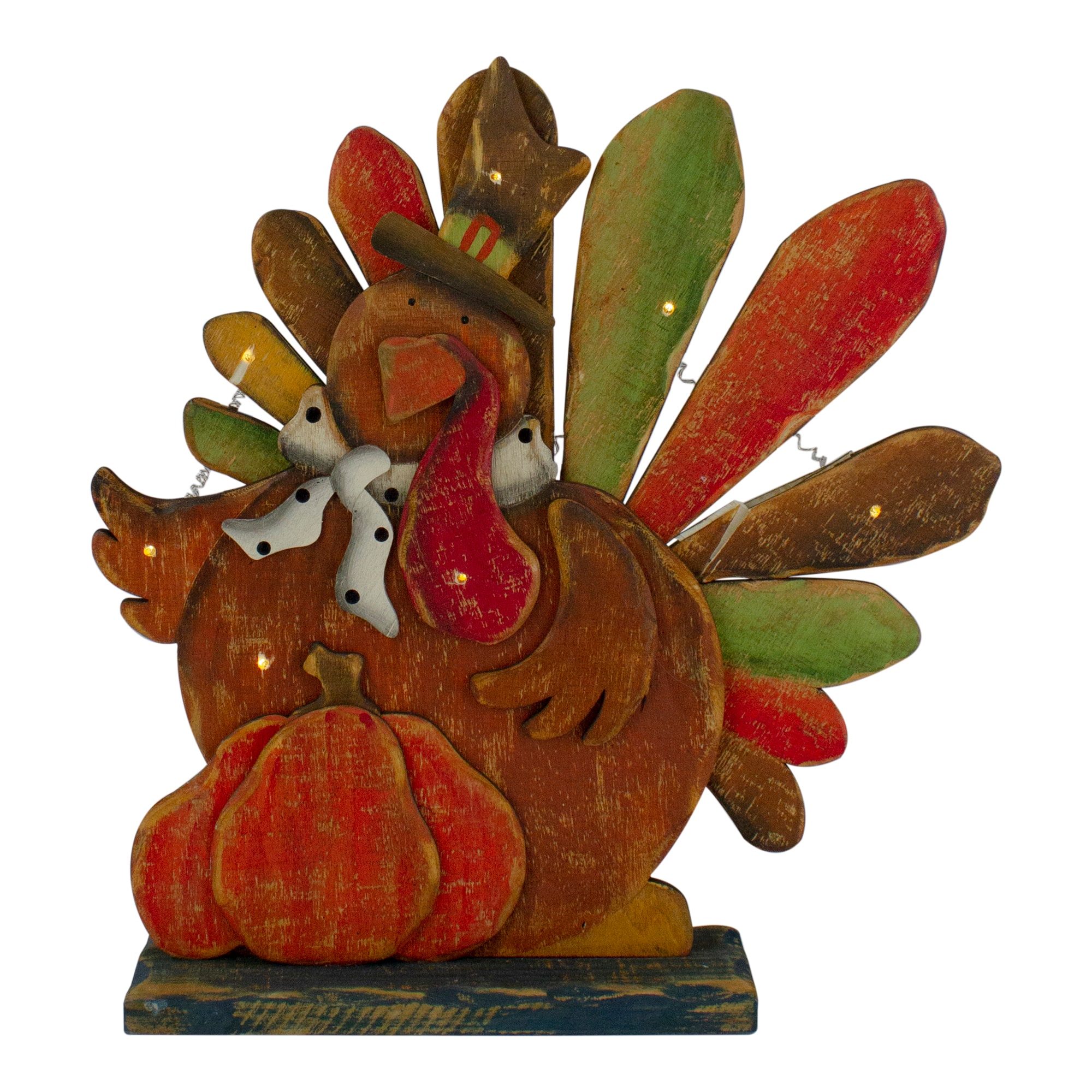 13" Lighted Turkey & Pumpkin Thanksgiving Tabletop Decor