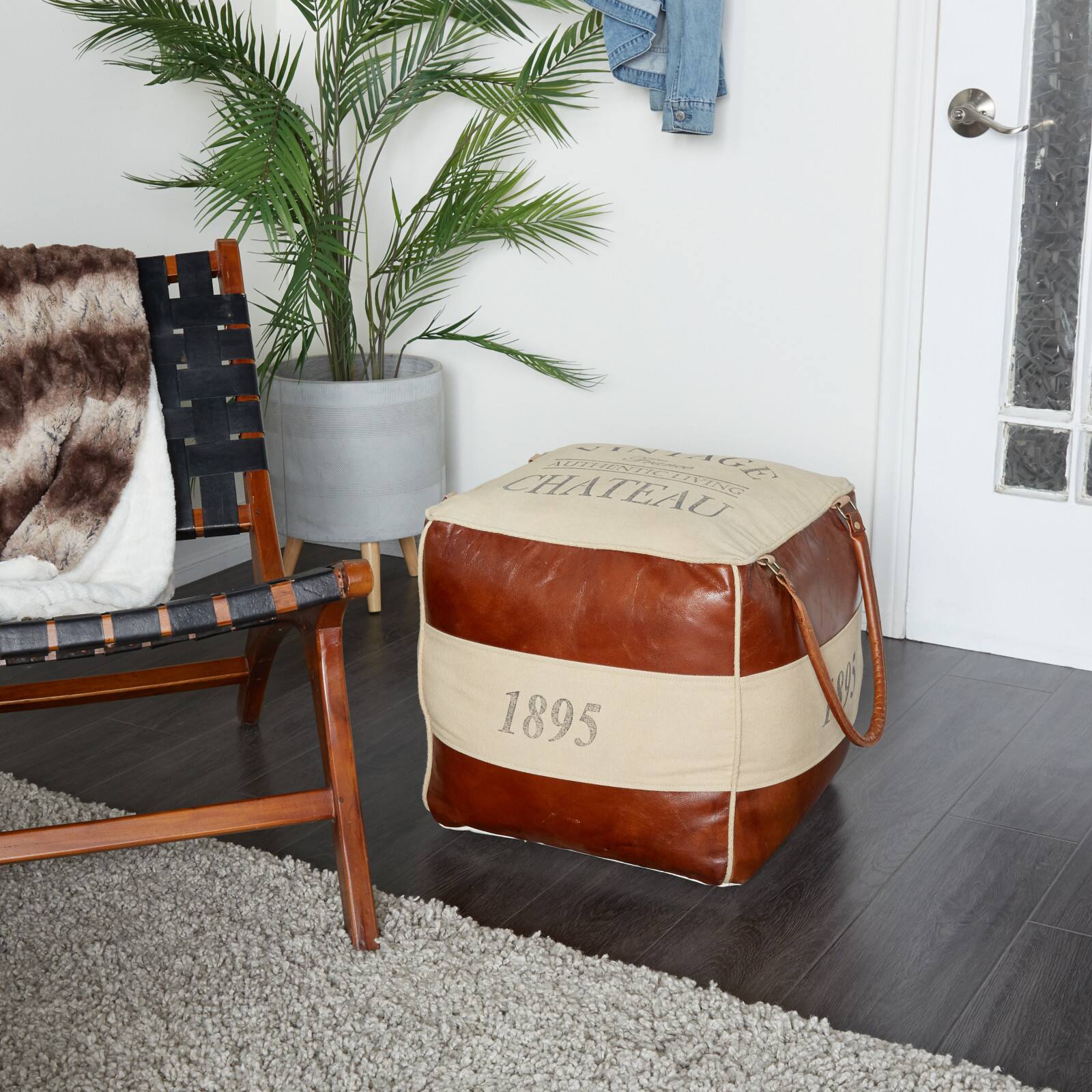 Brown Canvas Rustic Stool, 19&#x22; x 21&#x22; x 20&#x22;