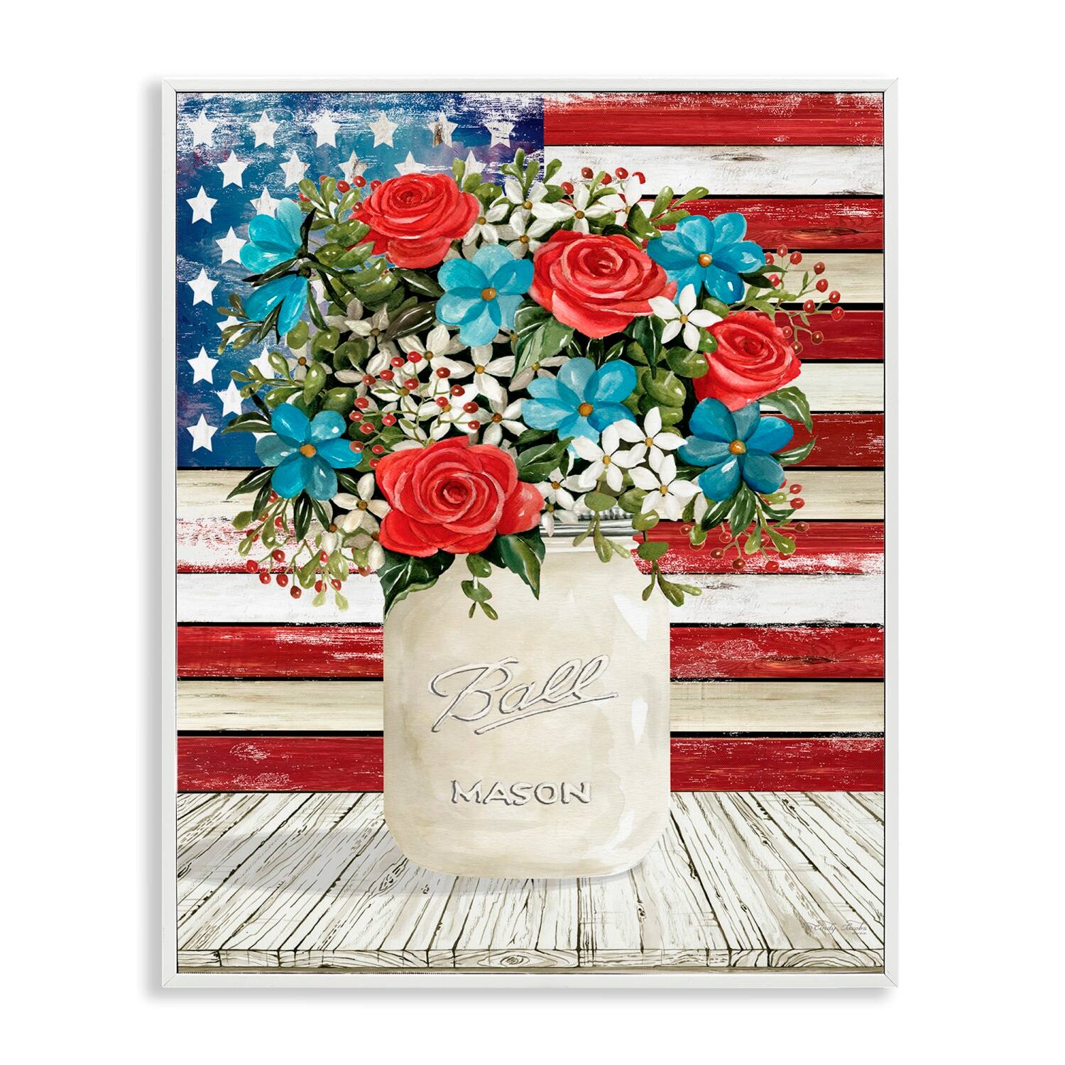 Stupell Industries Americana Flag Festive Bouquet Framed Giclee Art