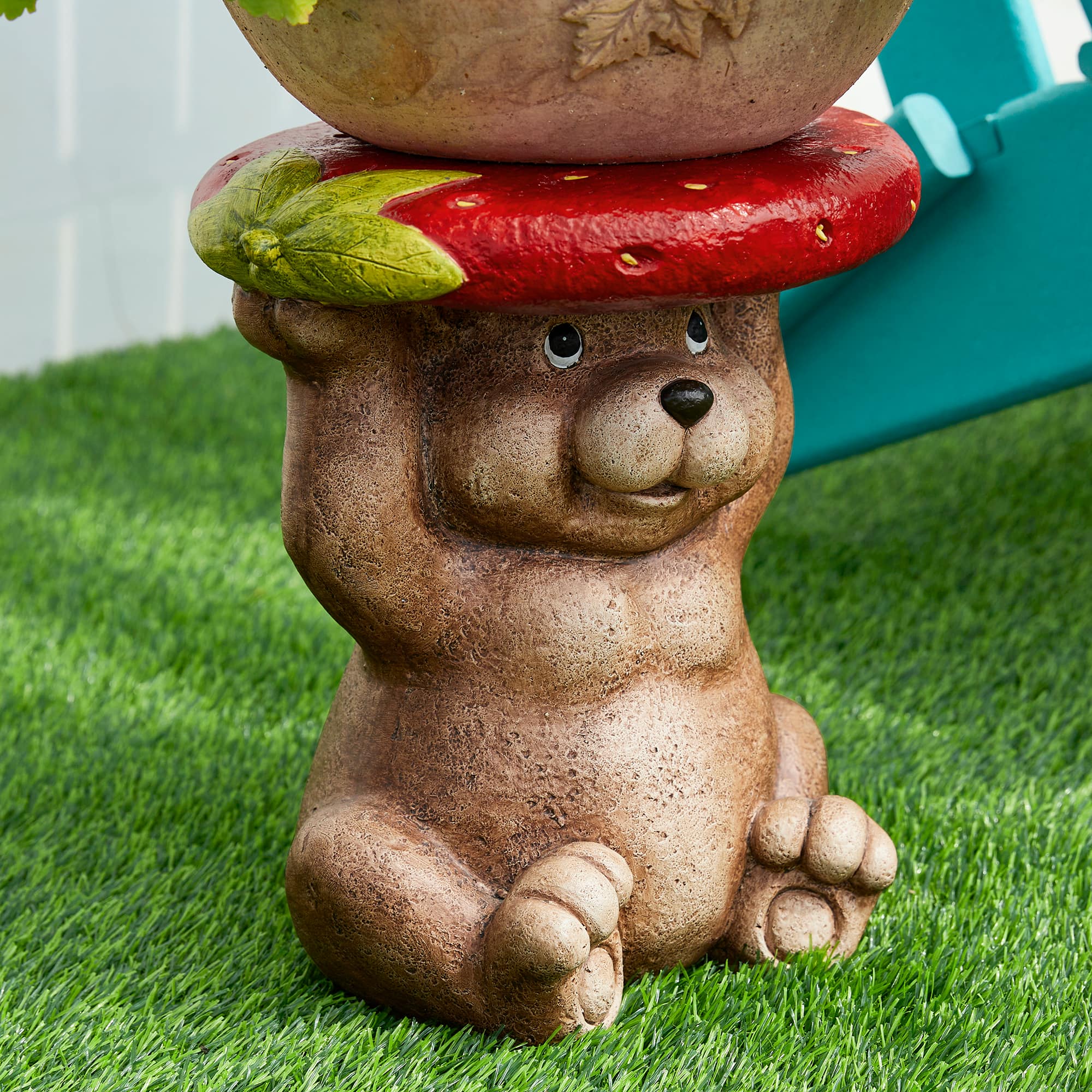 Glitzhome&#xAE; 12.5&#x22; Bear Holding a Strawberry Decorative Garden Stool