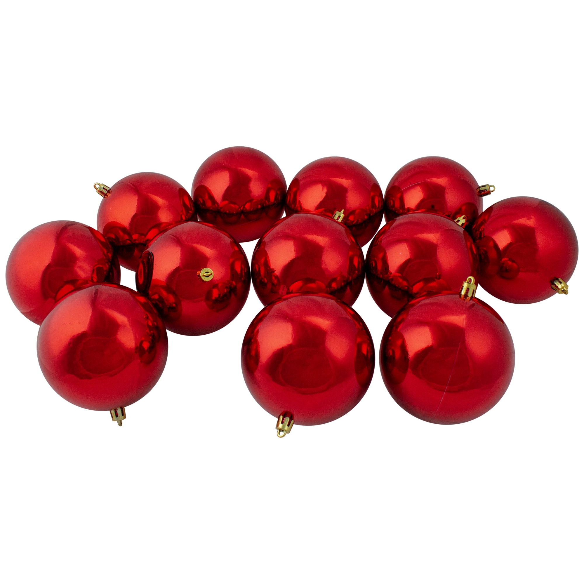 12ct. 4&#x22; Shiny Red Hot Shatterproof Plastic Ball Ornaments