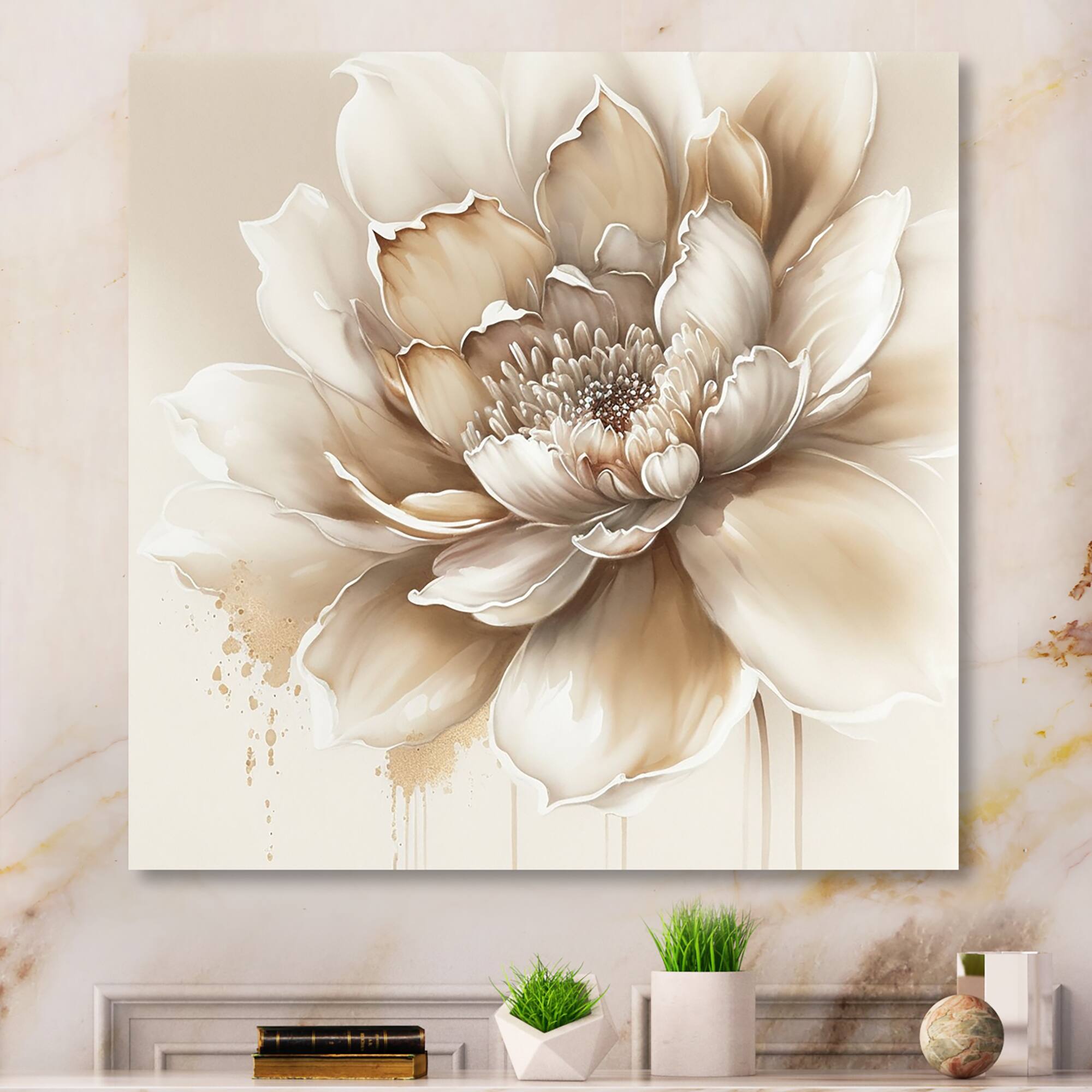 Designart 'Blooming Beige Floral Design III' Floral & Botanical Canvas Wall Art