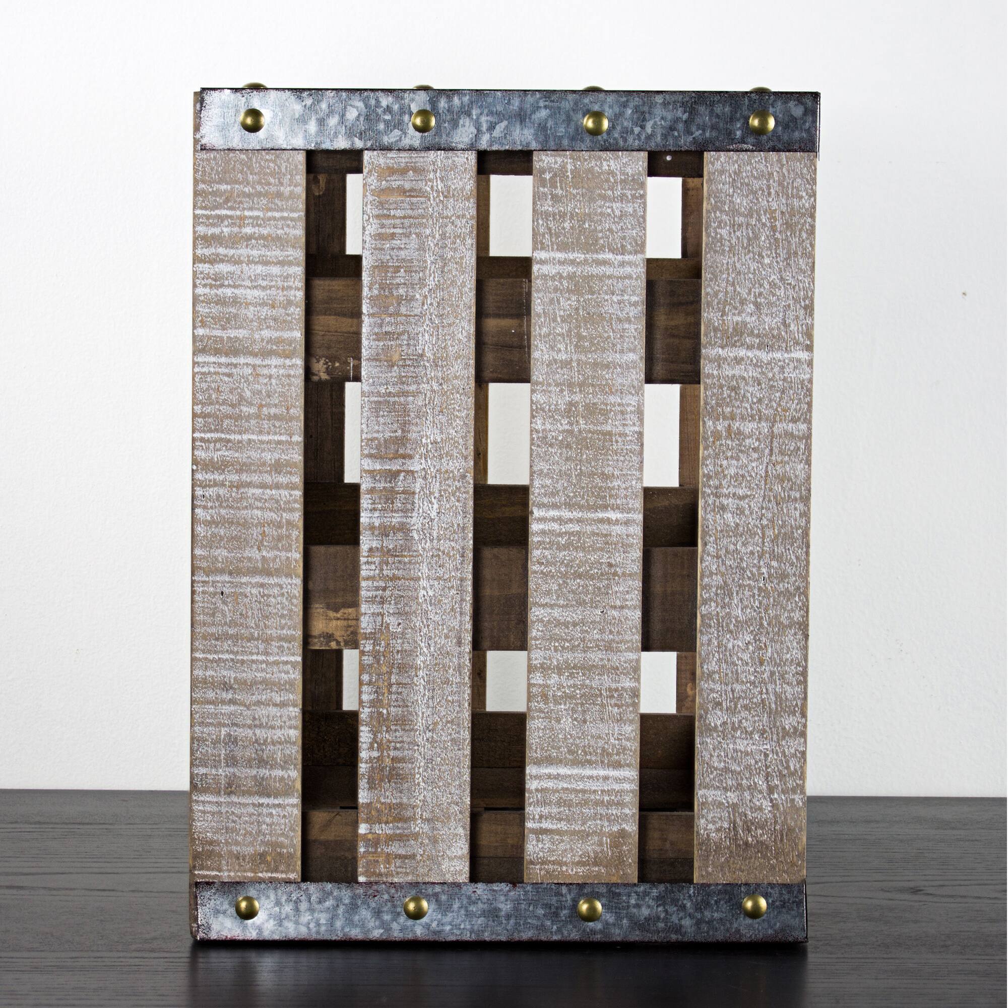 12&#x22; Whitewashed Rustic Wooden Wine Rack