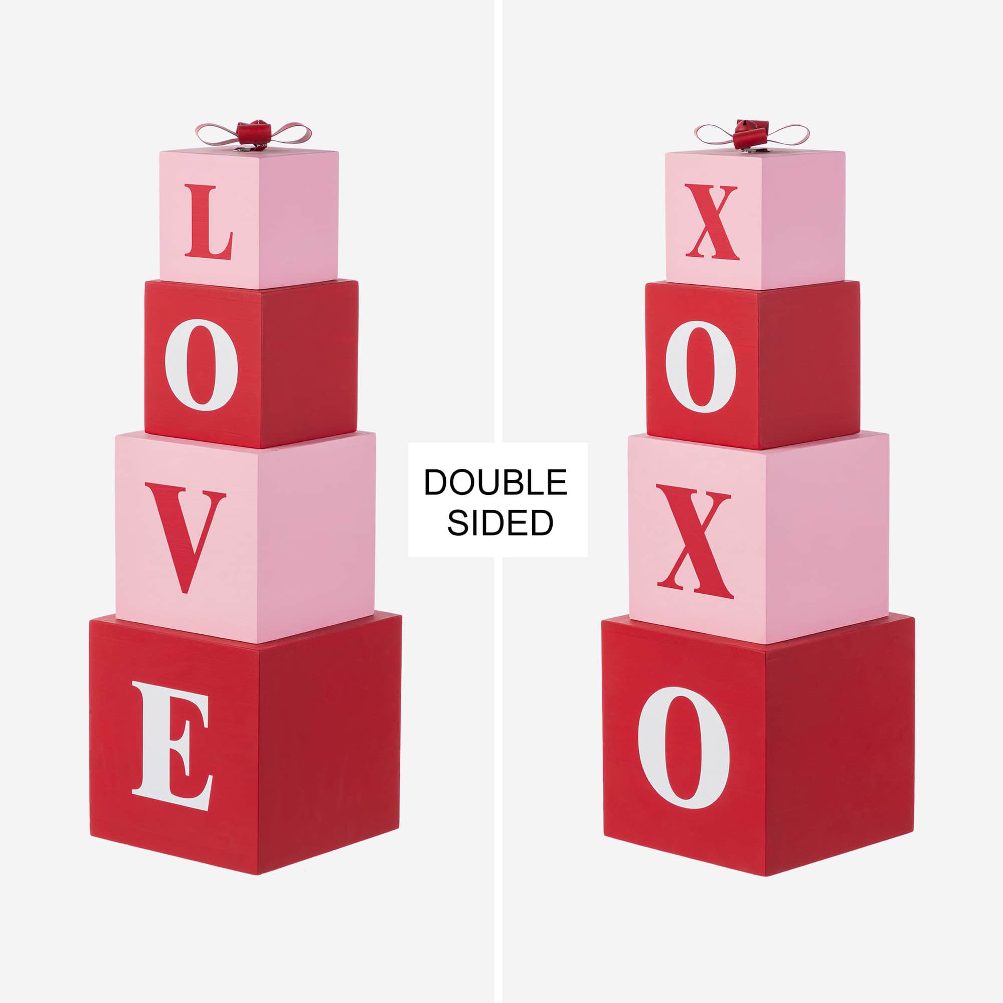Glitzhome® 25" Valentine's Wooden Double-Sided XOXO & LOVE Boxed Porch Decor