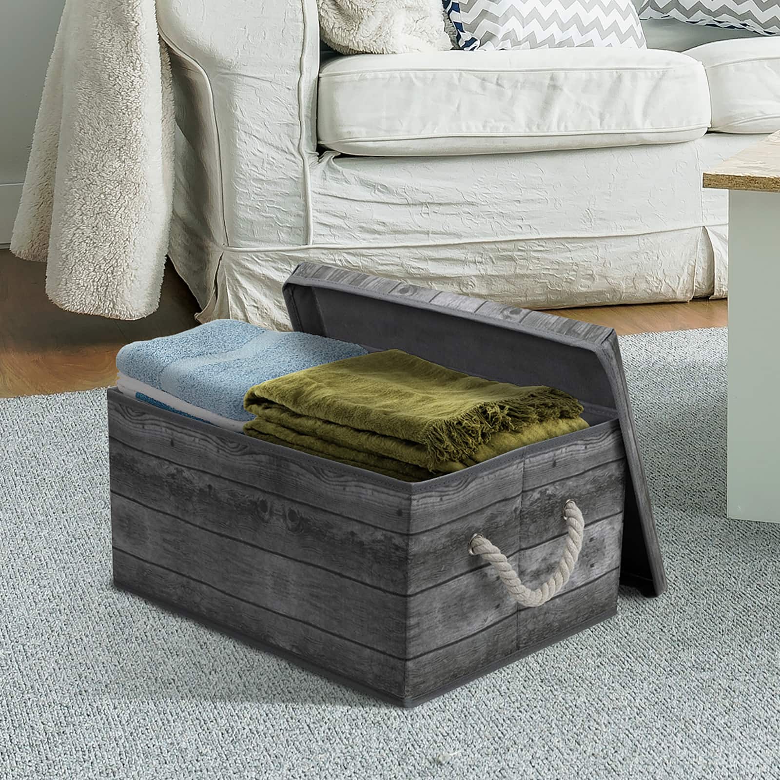 Sorbus 16.5&#x22; Rustic Wood Pattern Storage Box, 2ct.