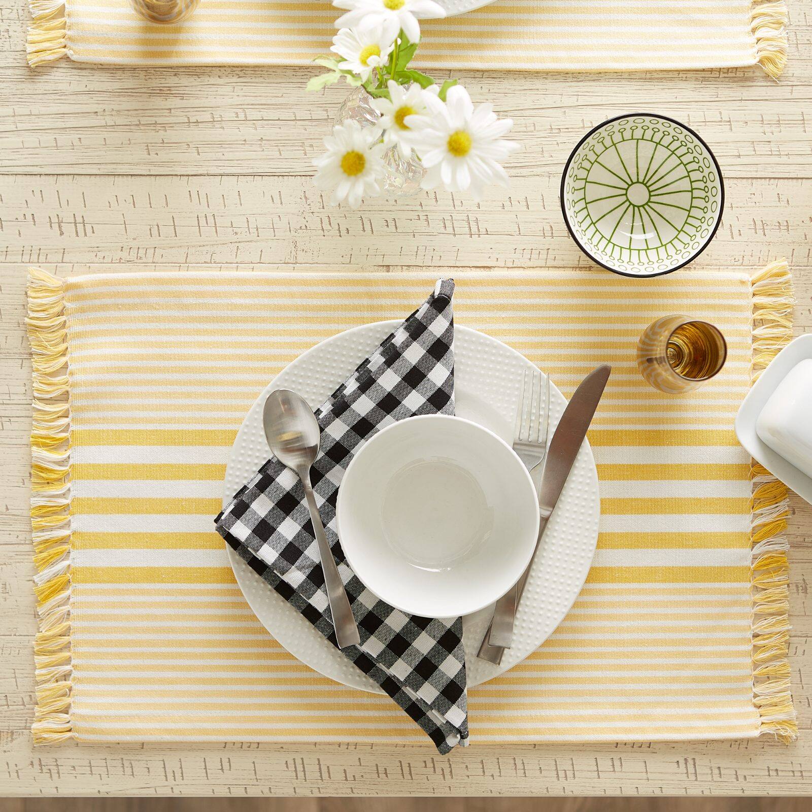 DII&#xAE; Deep Yellow Stripes With Fringe Placemats, 6ct.