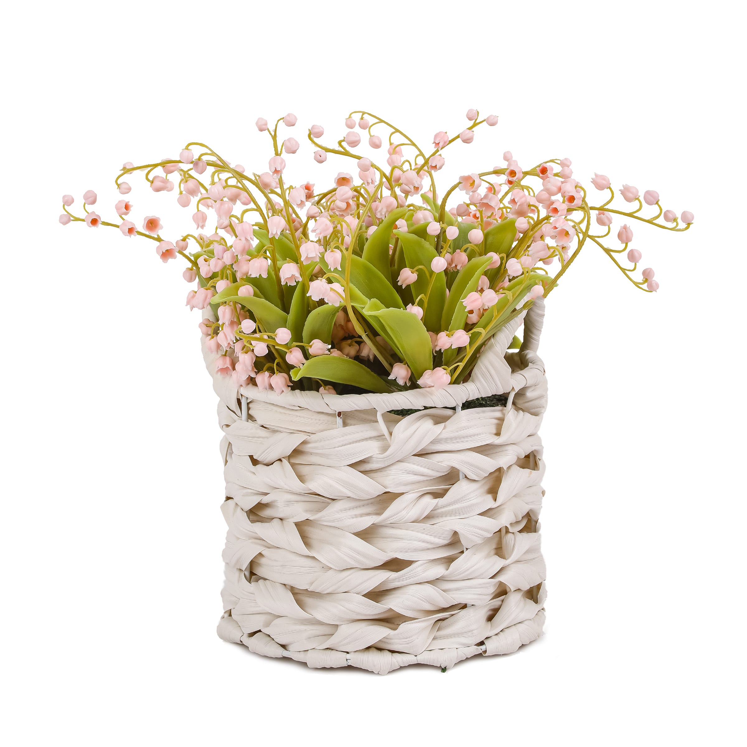 11" Lily-Of-The-Valley Flowers In White Basket