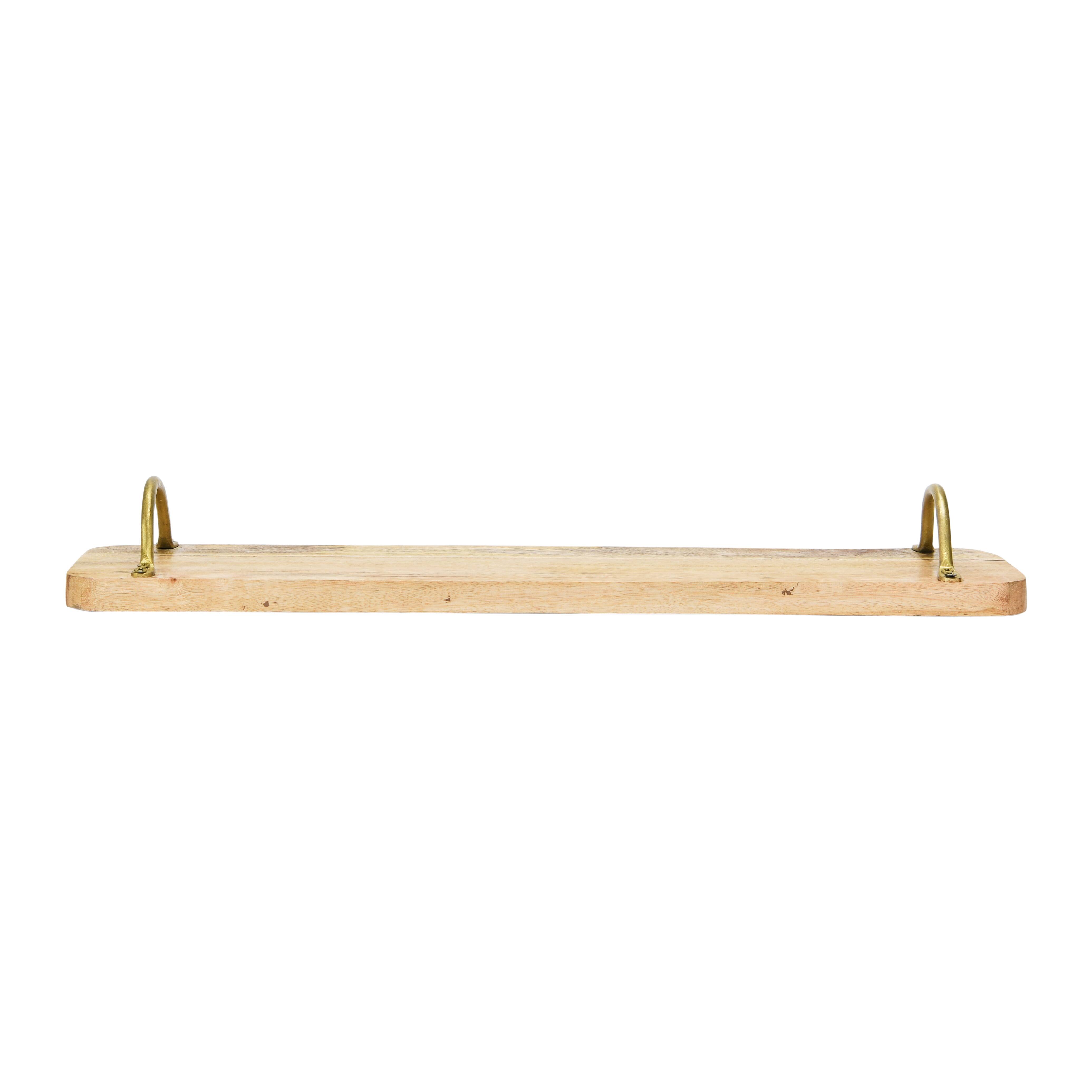 Hello Honey® 23" Natural & Gold Boho Rectangle Mango Wood Tray with Metal Handles