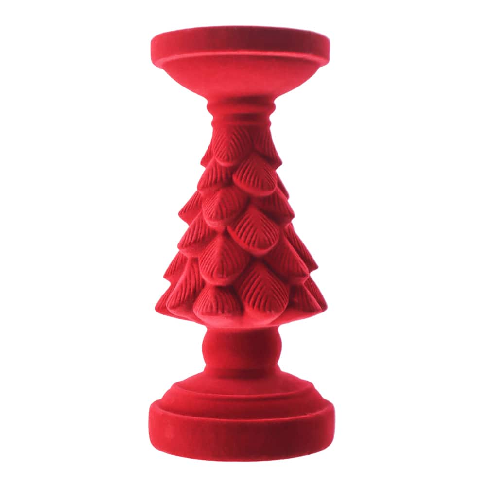 Red Flocked Christmas Tree Candle Holder by Ashland®