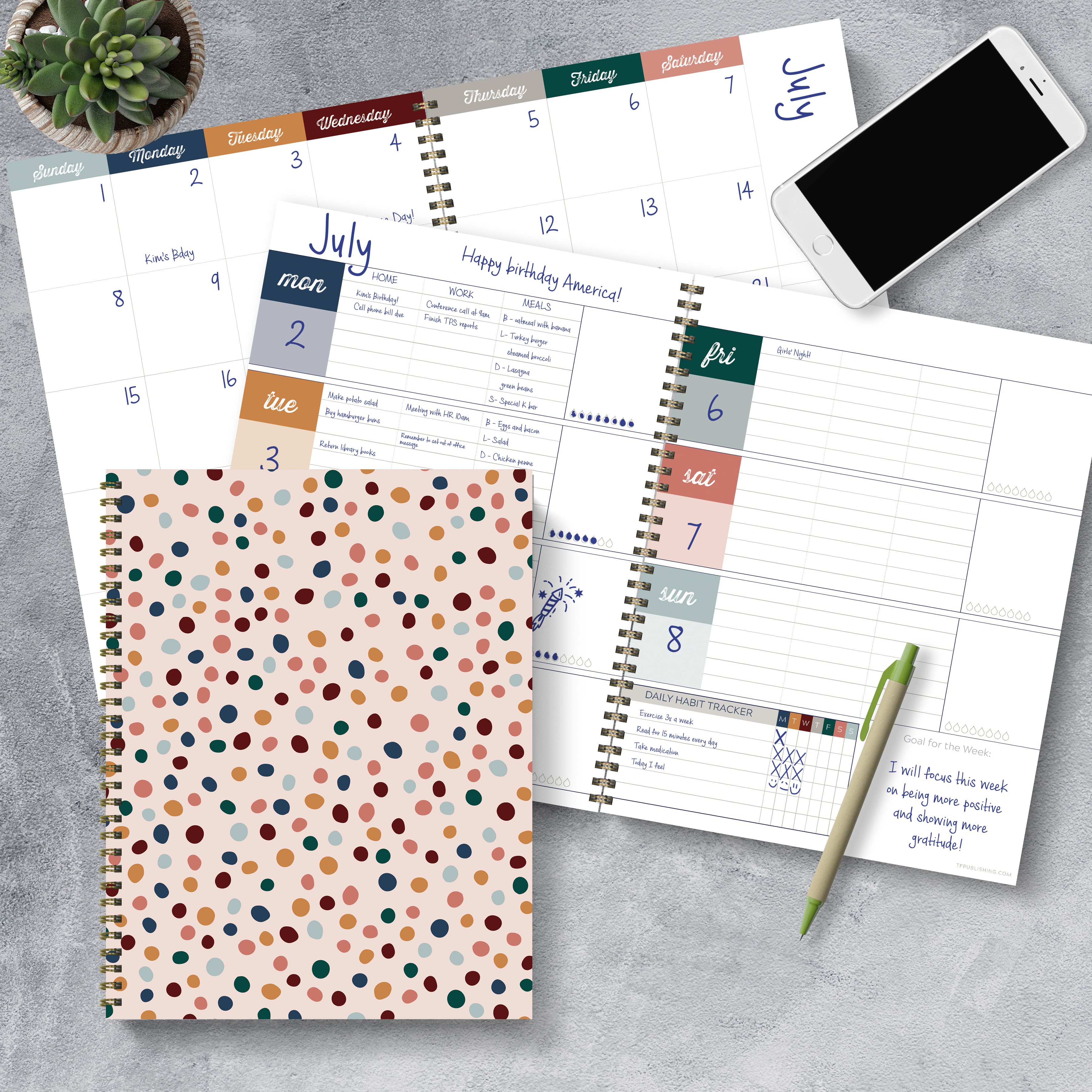 TF Publishing Large Spotted Dot Boho Undated Spiral Planner