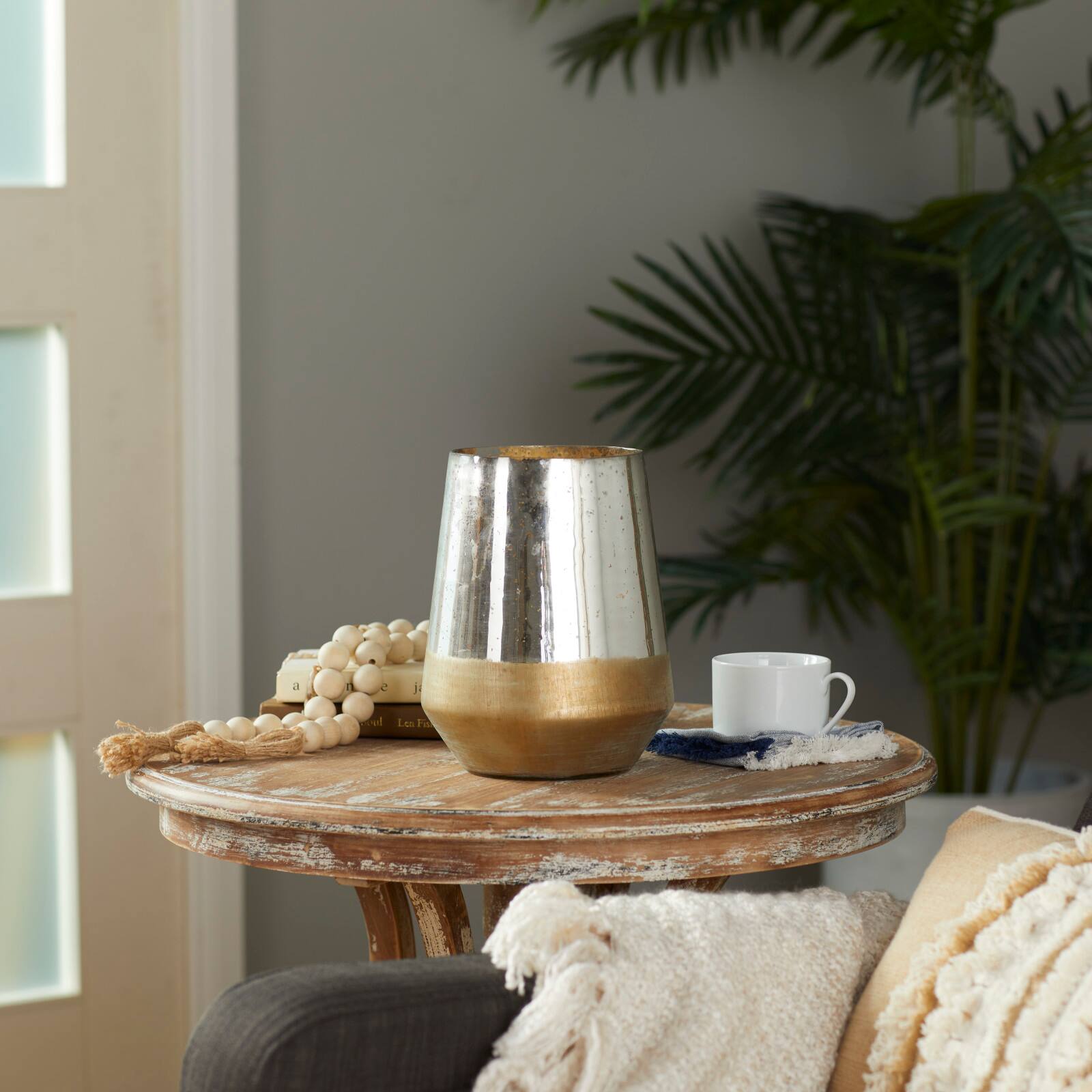 The Novogratz 7" Gold & Silver Glass Modern Candlestick Holder