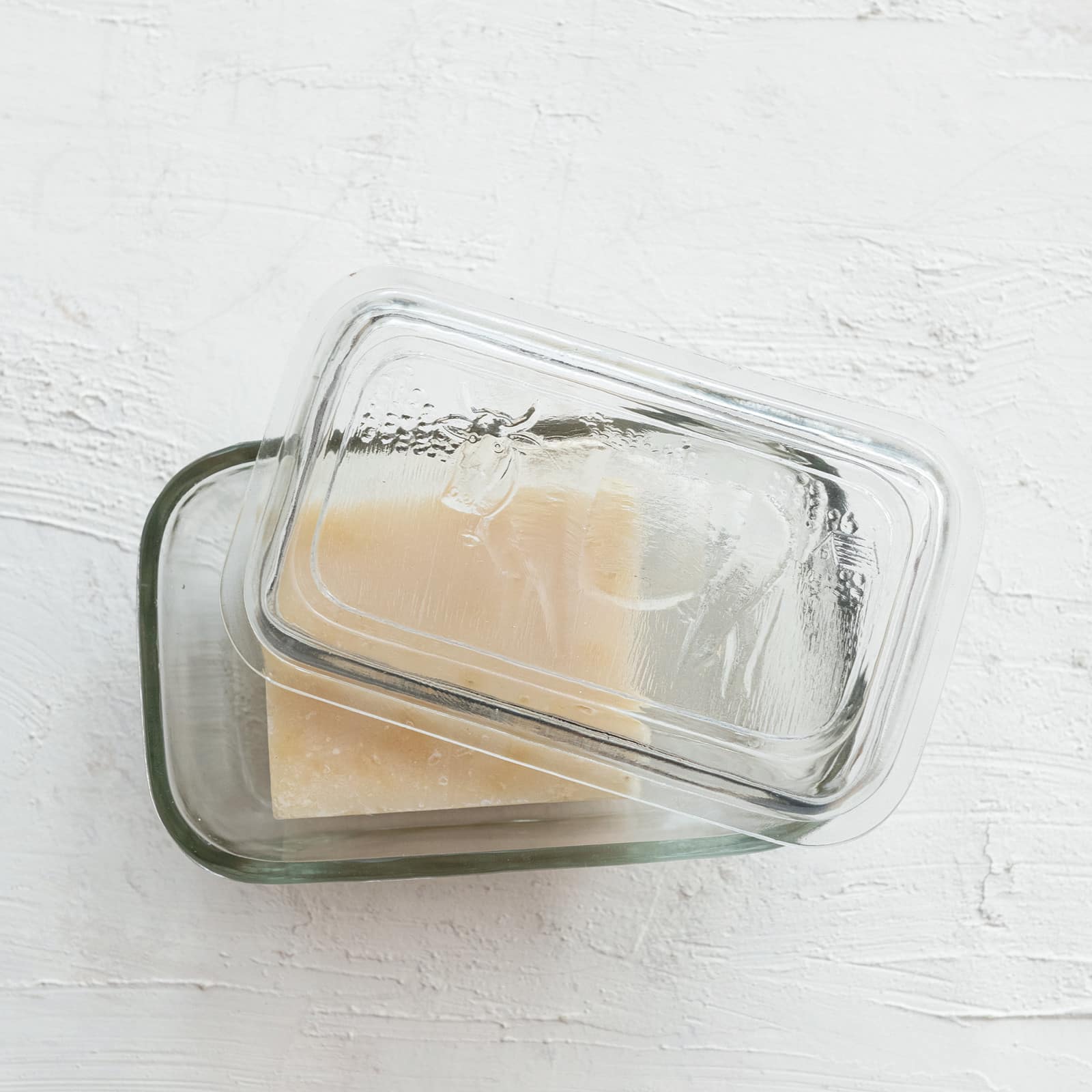Hello Honey&#xAE; 6.5&#x22; Clear Vintage Embossed Cow Pressed Glass Butter Dish