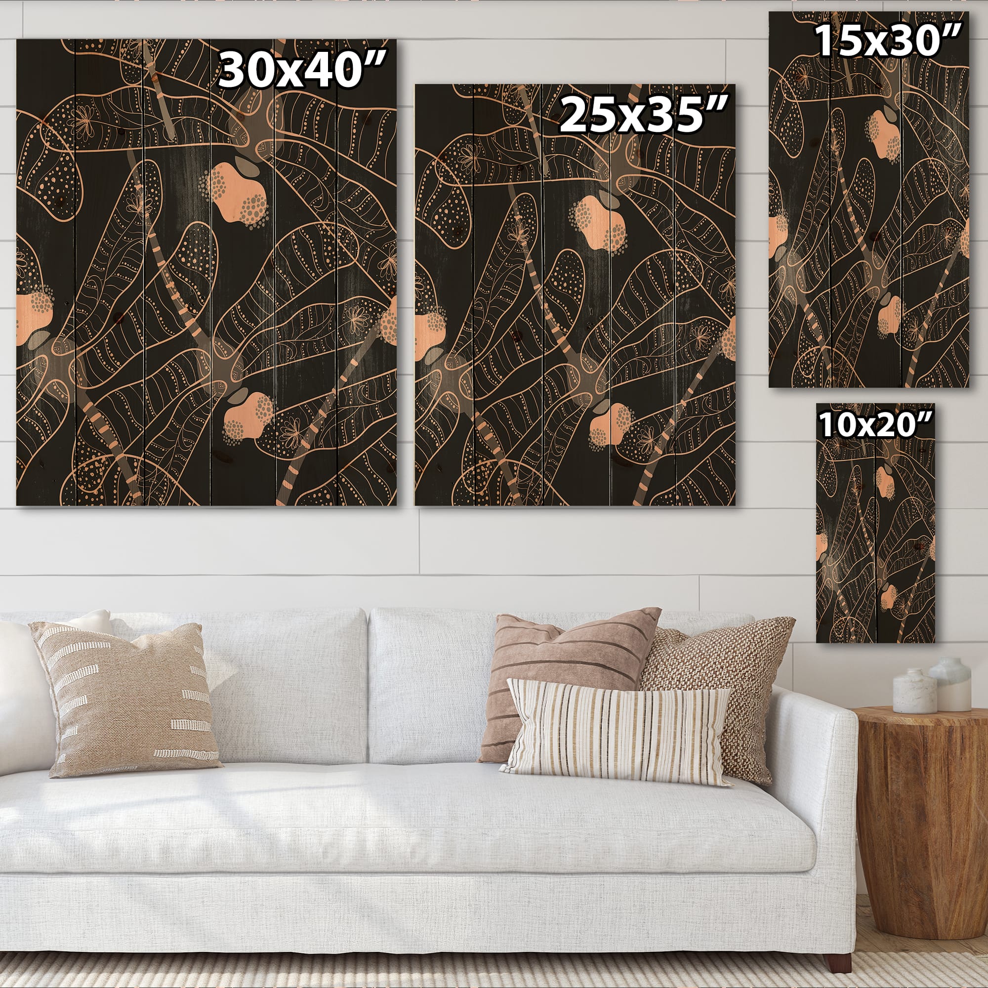 Designart - Folk Art Seamless Pattern With Dragonflies - Bohemian & Eclectic Print on Natural Pine Wood