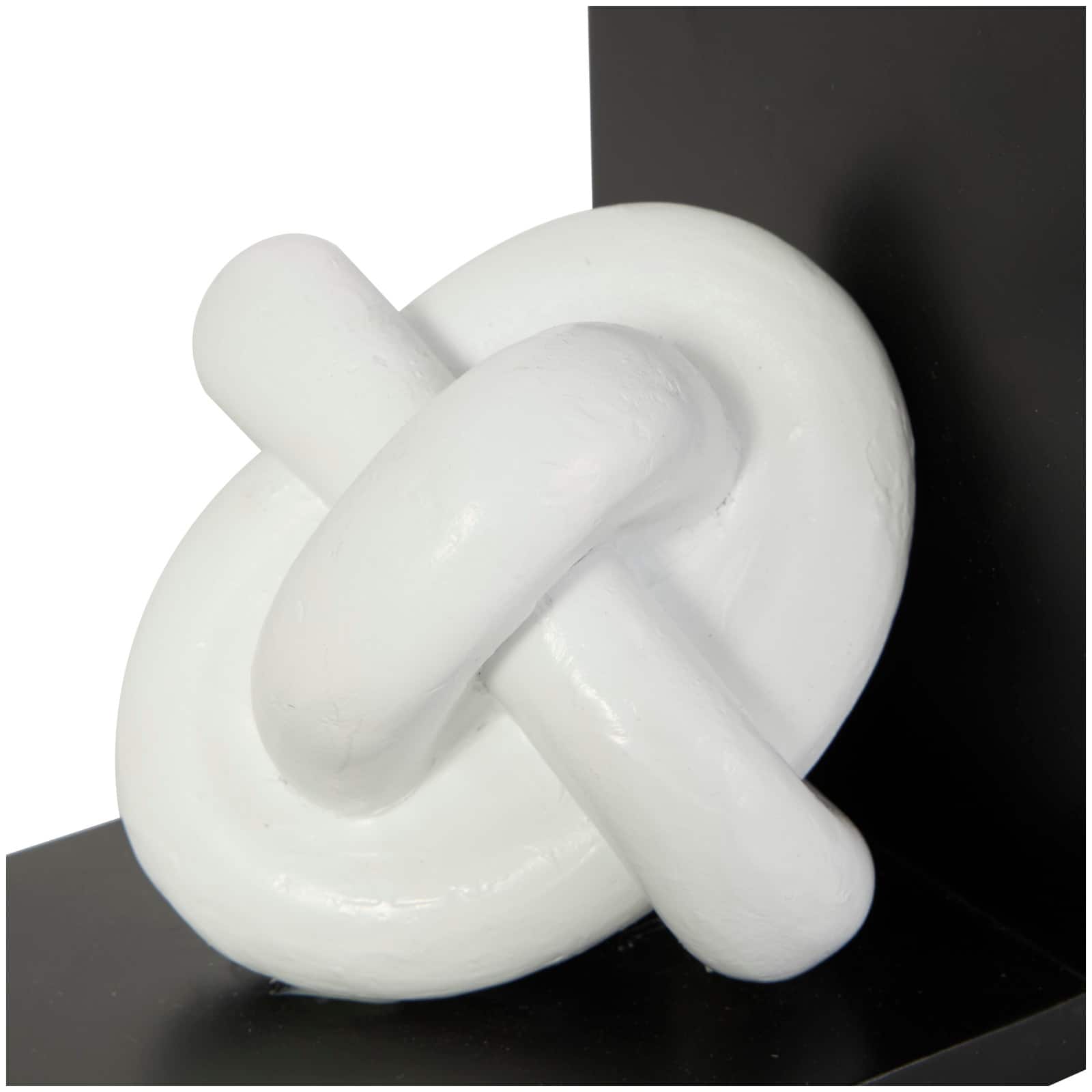 7" White MDF Knot Bookends with Black Stands Set