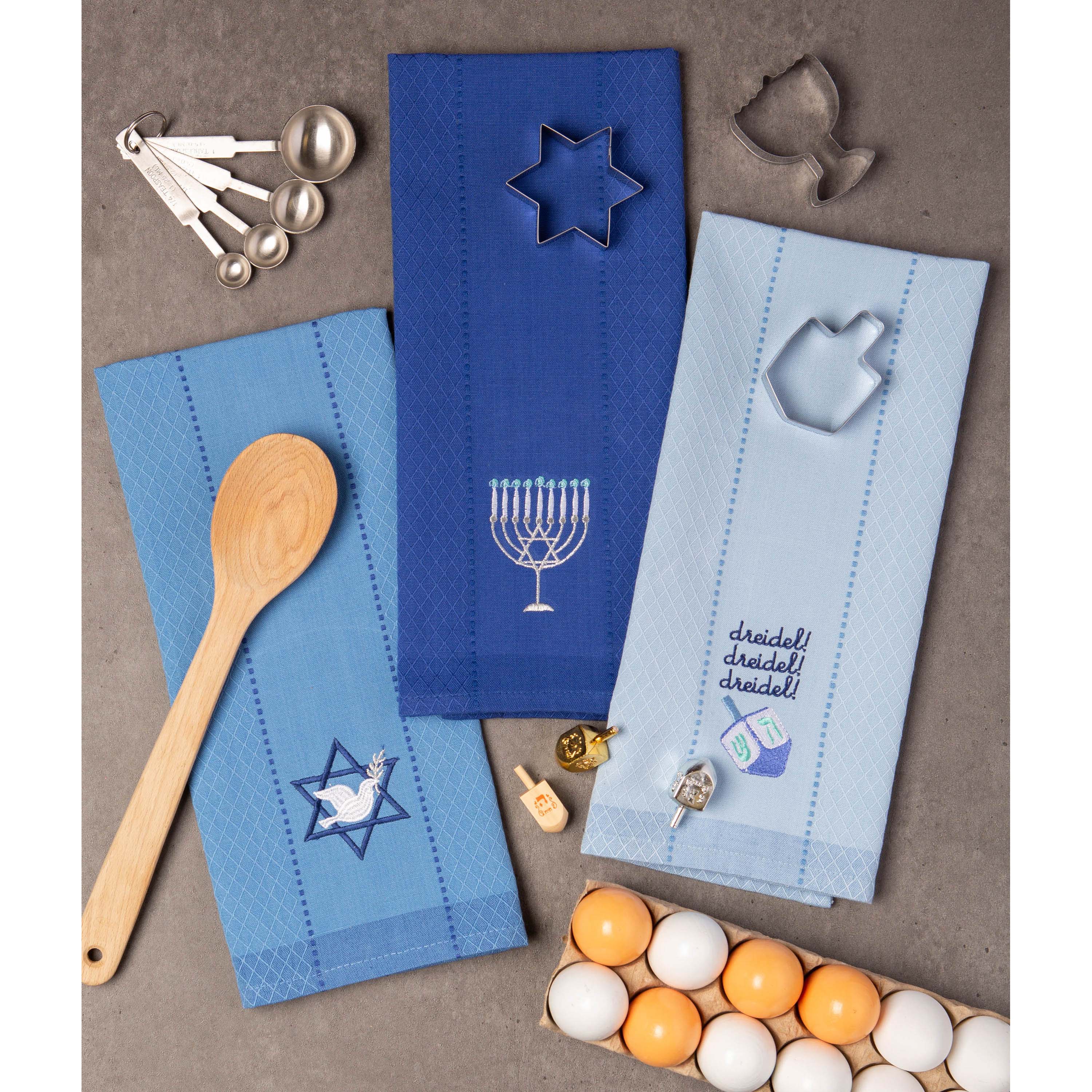 DII® Assorted Blue Hanukkah Embroidered Dishtowels Set