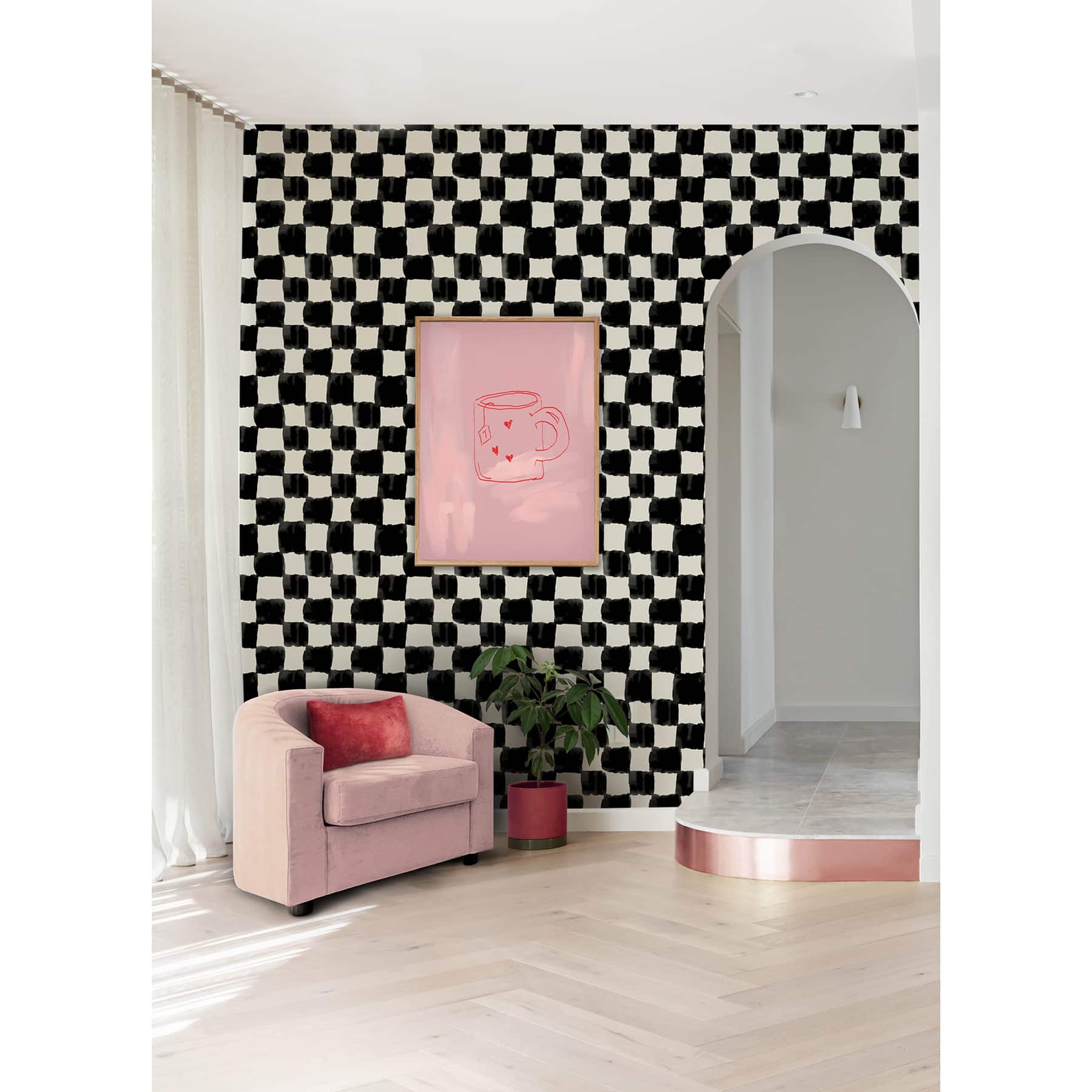 RoomMates Mr. Kate Tess Watercolor Soft Checker Peel & Stick Wallpaper