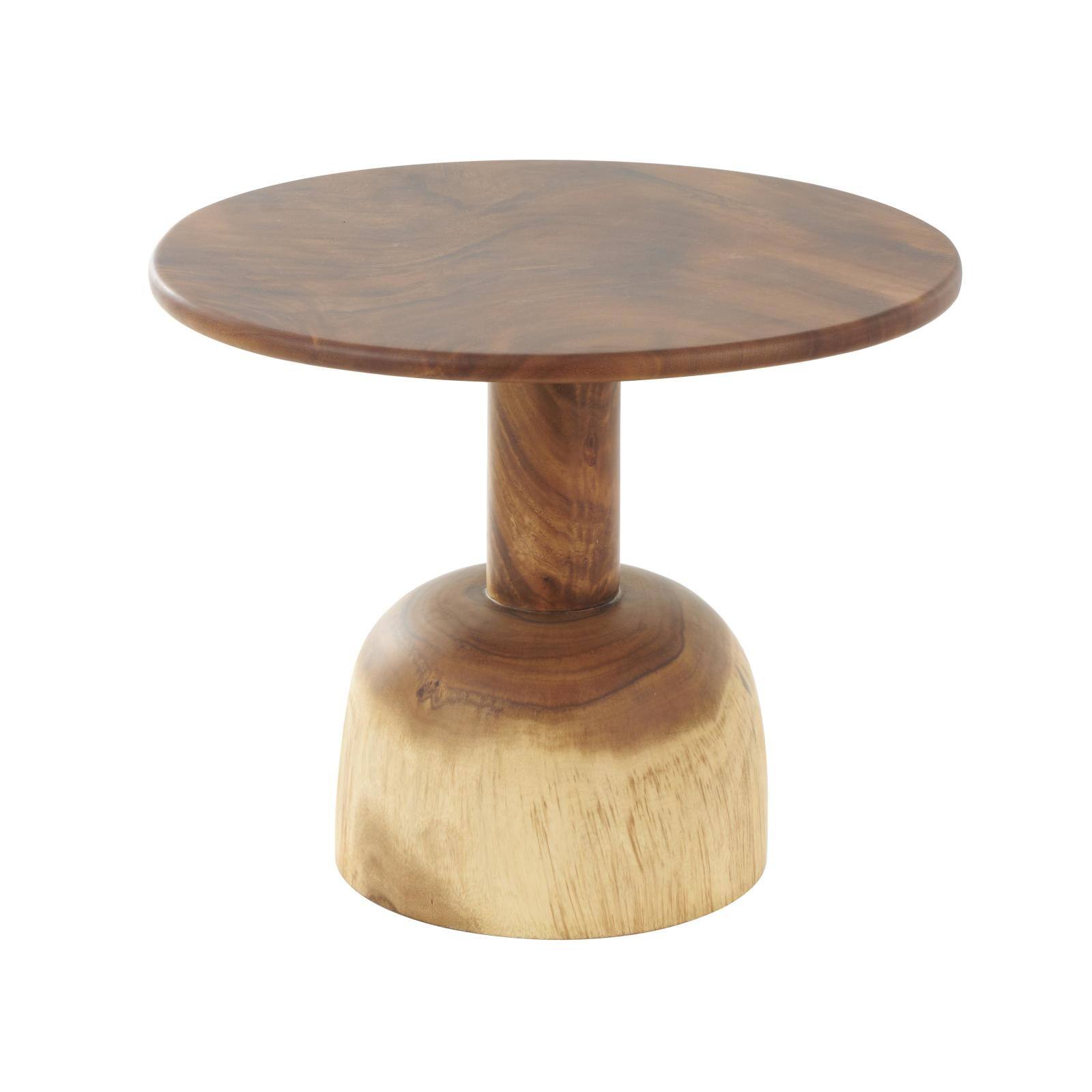 23.75" Brown Wood Handmade Coffee Table with Rounded Block Base