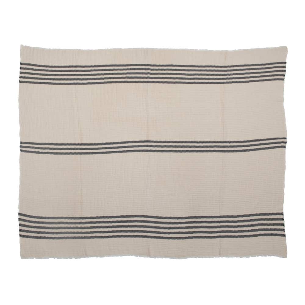 Hello Honey® Coastal Black and White Stripe Throw Blanket and Frayed Edges