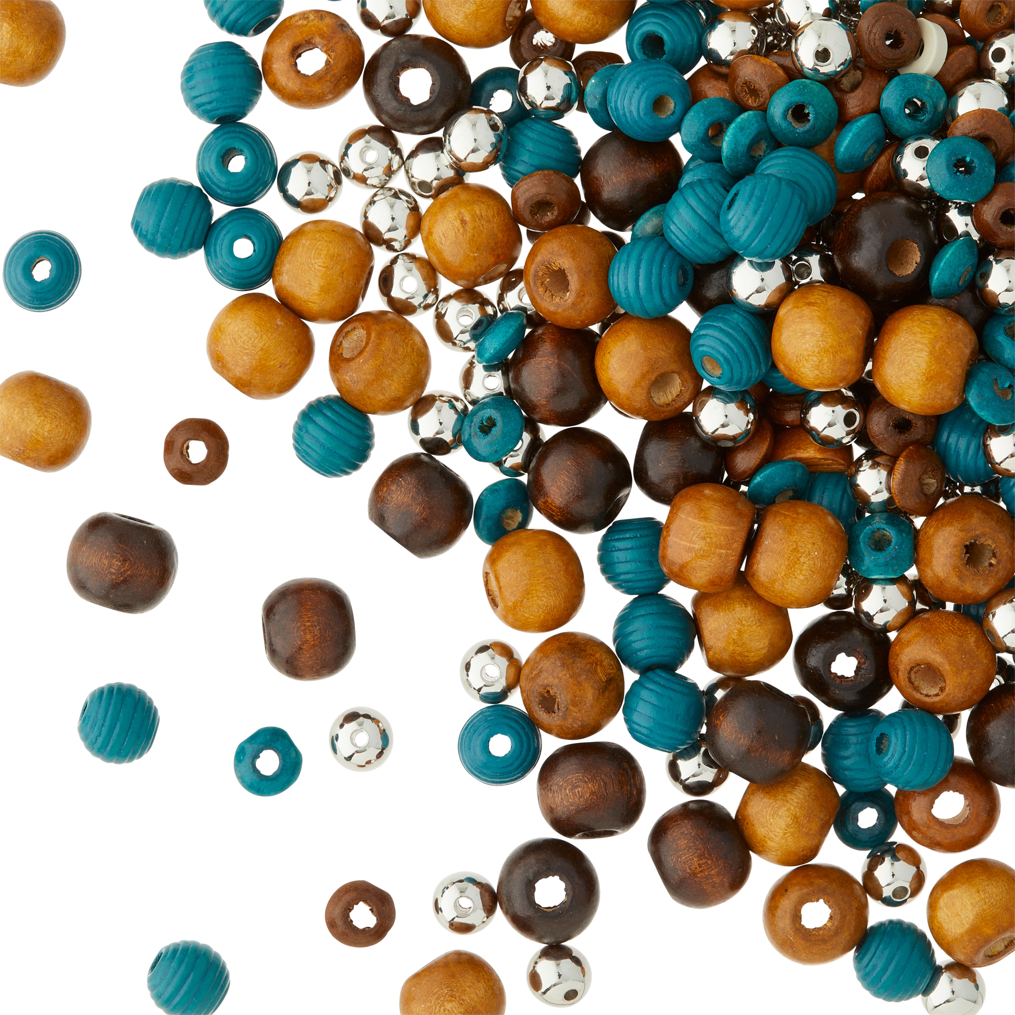 12 Pack: Craft Brown & Turquoise Mixed Wooden Beads by Bead Landing™