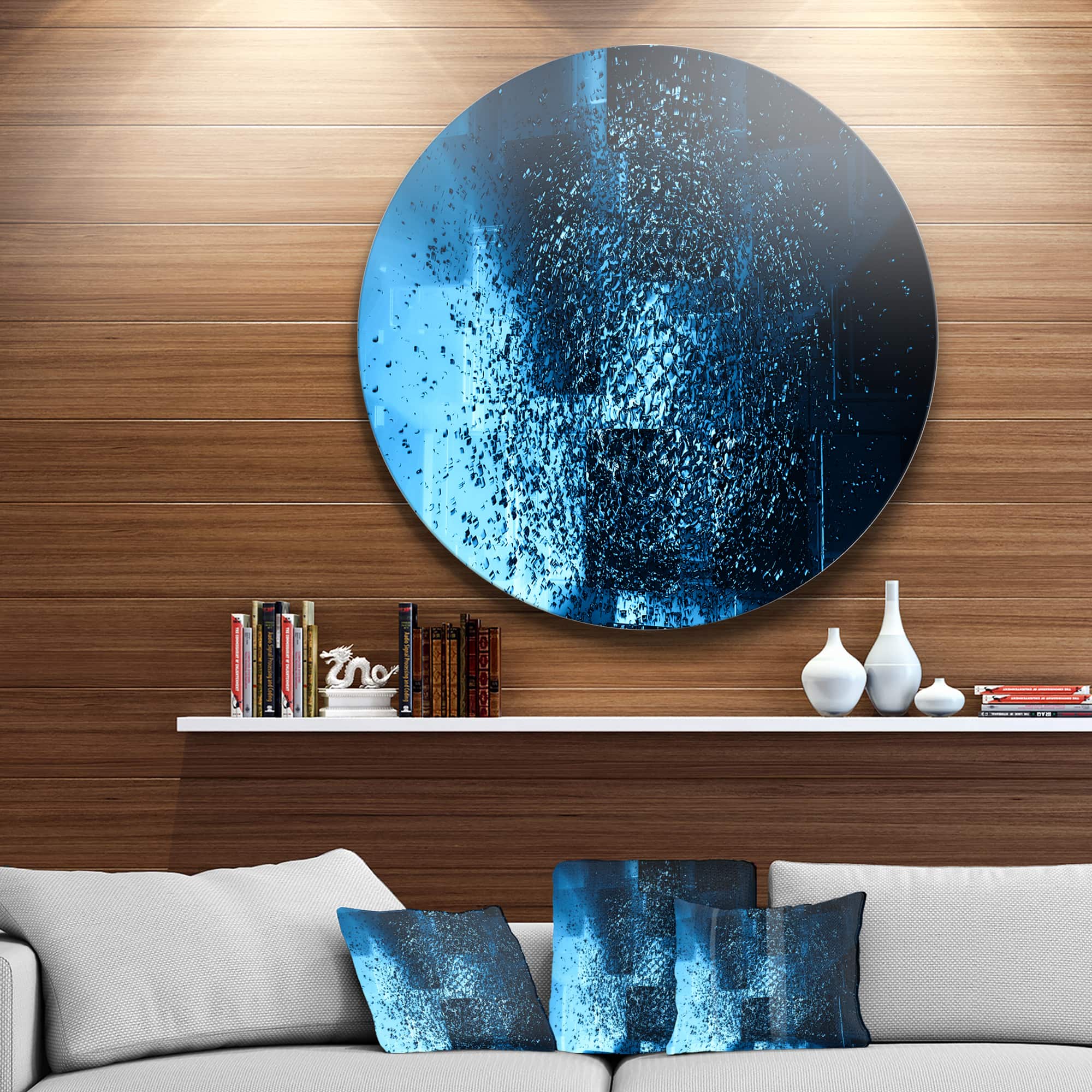 Designart - Fractal 3D Blue Paint Splash&#x27; Abstract Circle Metal Wall Art