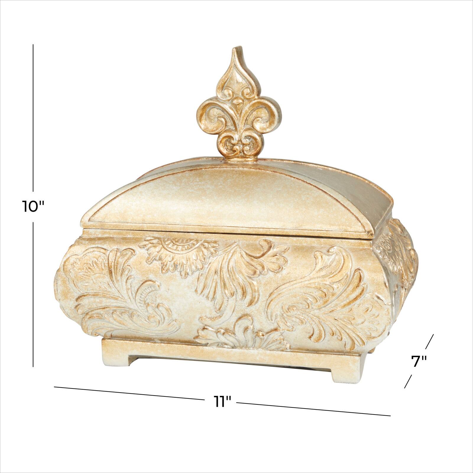 11&#x22; Gold Rectangular Traditional Decorative Jar