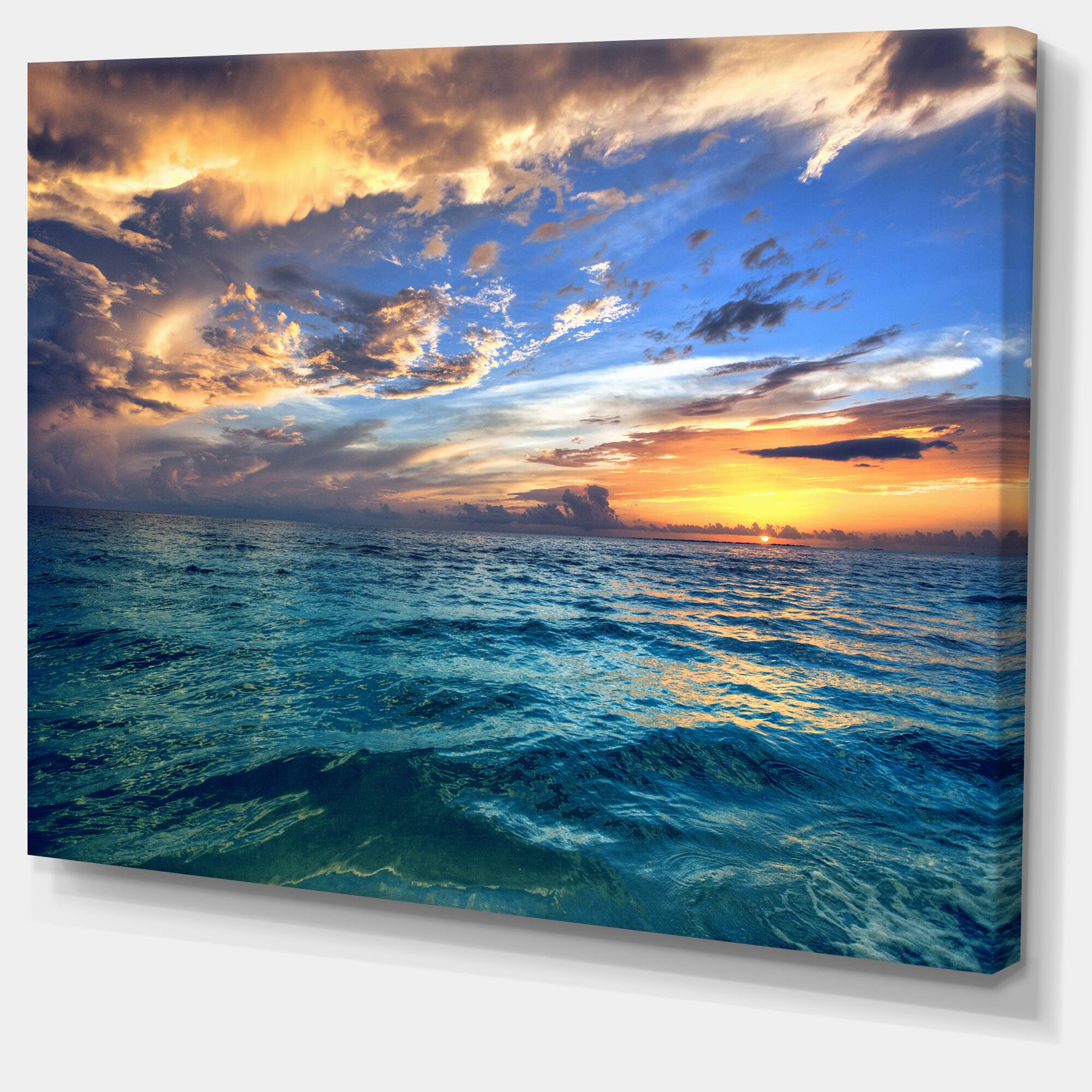 Designart - Exotic Tropical Beach at Sunset - Modern Seashore Canvas Art