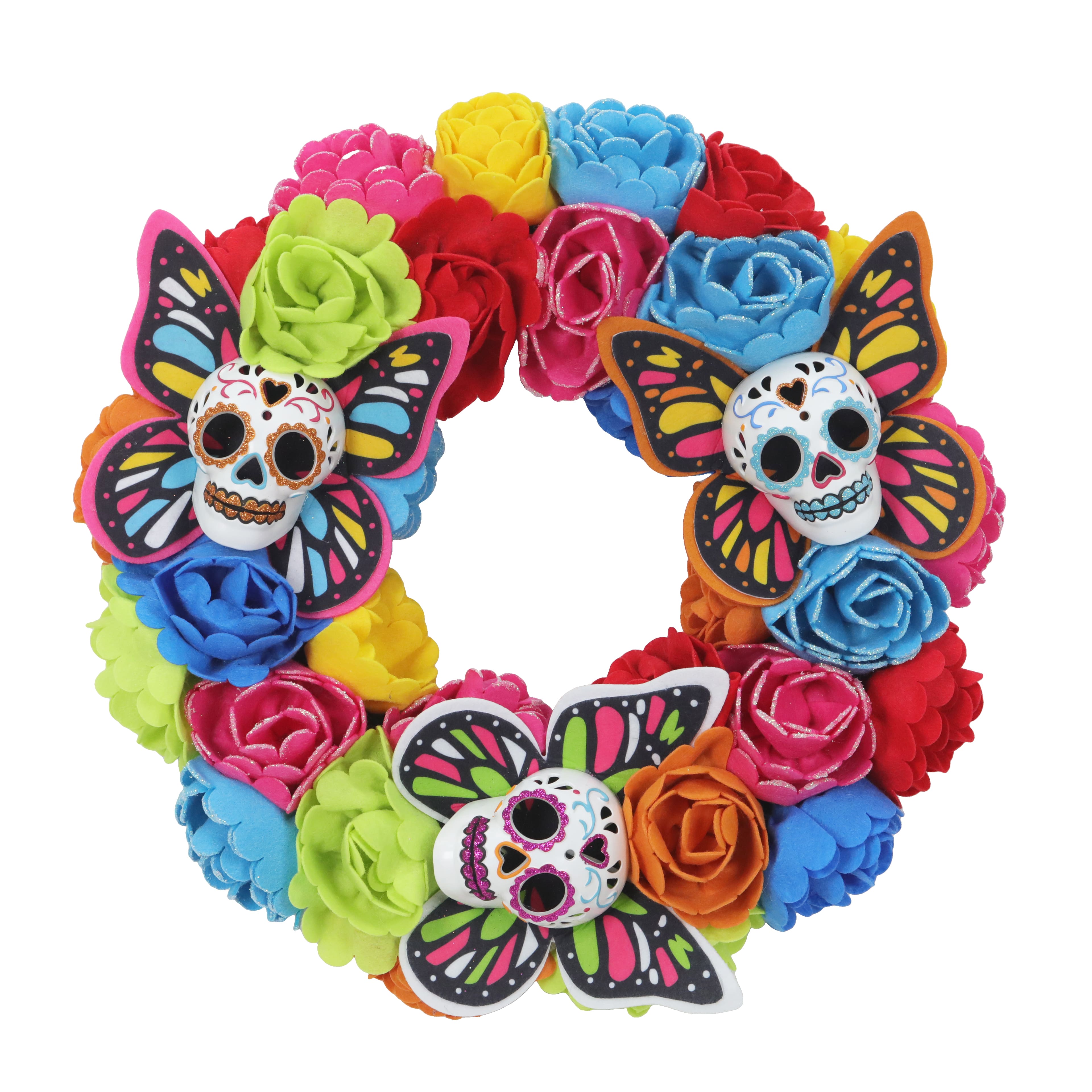 17.5&#x22; Sugar Skull Butterfly &#x26; Flower Wreath by Ashland&#xAE;