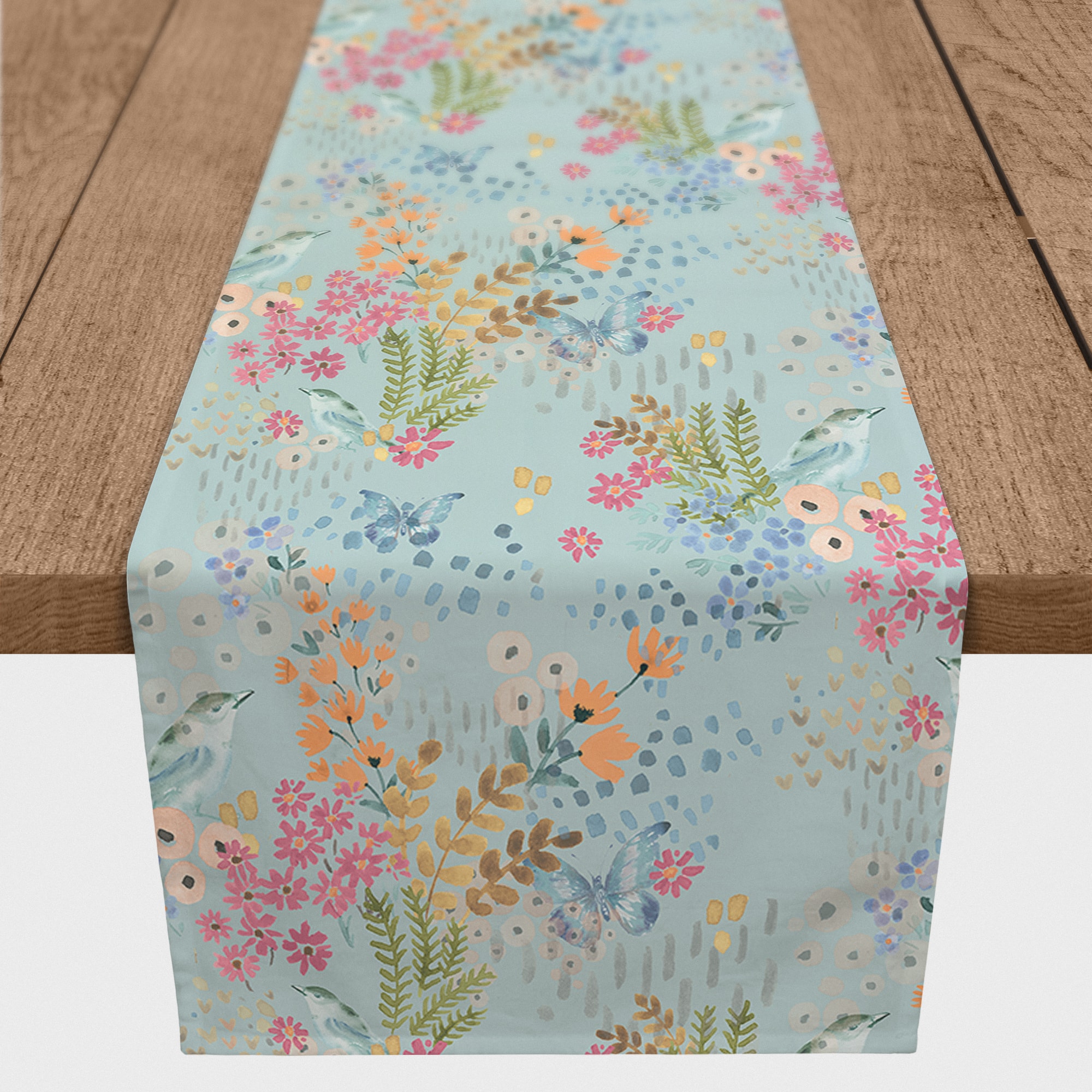 90" Butterfly Bird Floral Cotton Twill Table Runner