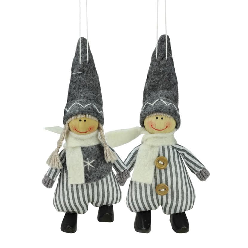 5.5" Gray & White Plush Twin Christmas Ornament Set