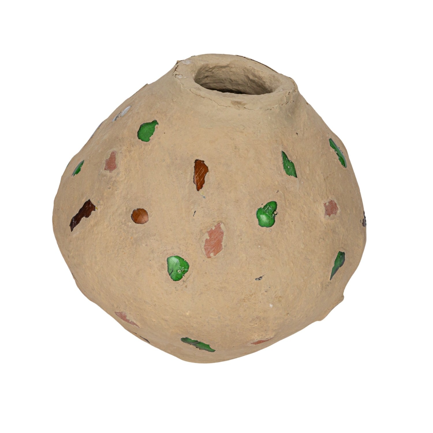 Hello Honey&#xAE; 13&#x22; Multicolor Handmade Paper Mache Vase with Embedded Glass, Shells &#x26; Wood Pieces