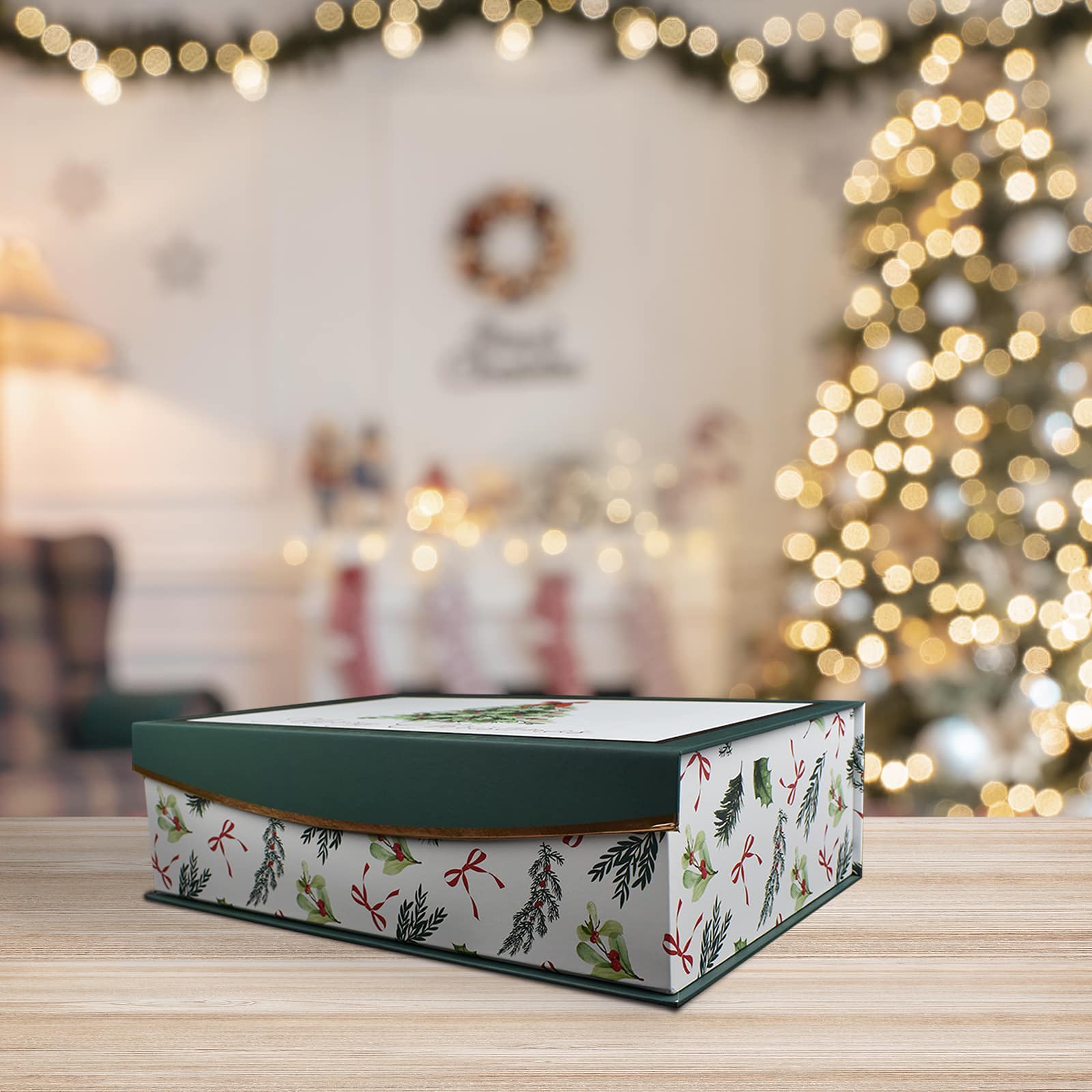 15&#x22; Green &#x26; White Christmas Tree Decorative Box by Ashland&#xAE;