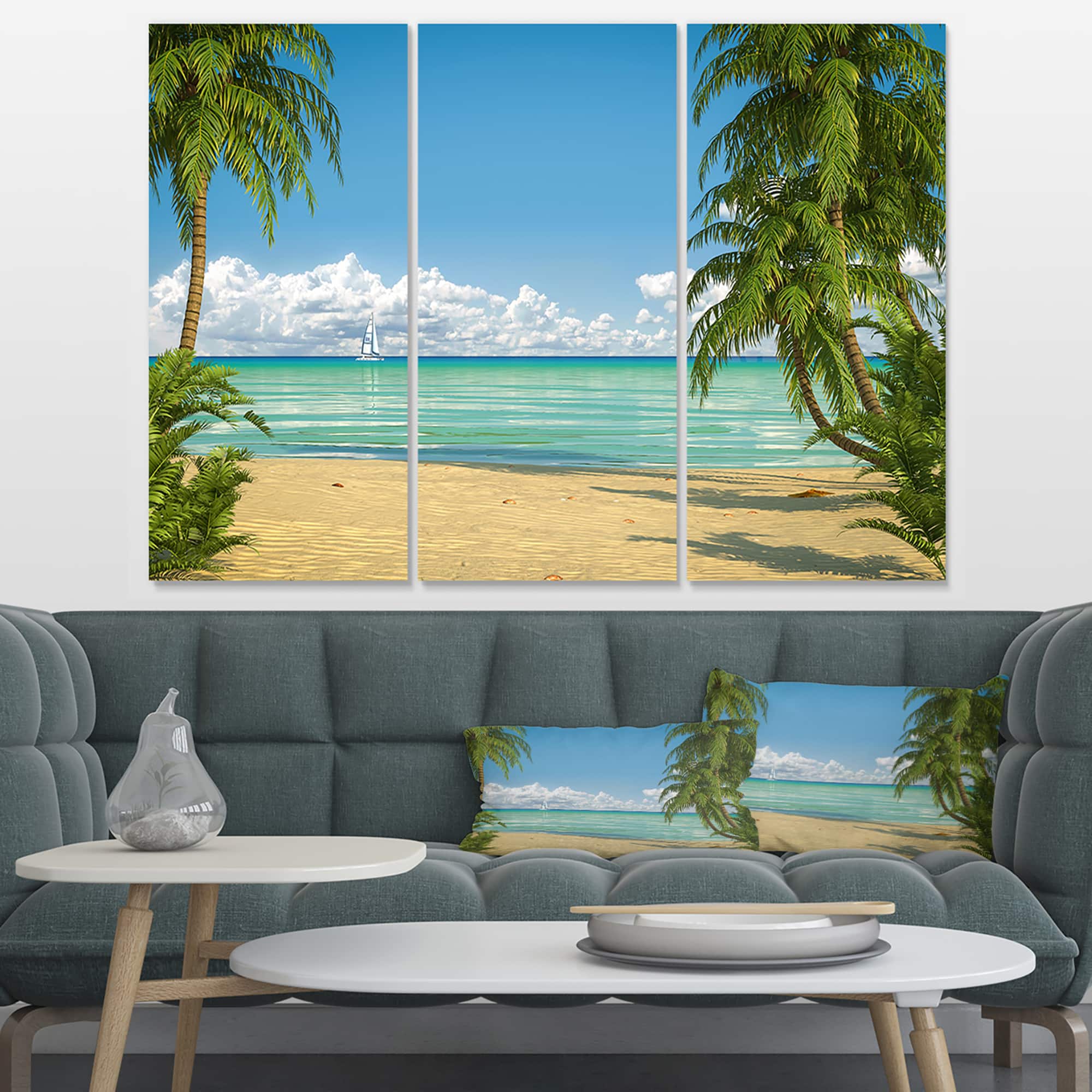 Designart - Palms at Caribbean Beach - Seashore Photo Canvas Art Print