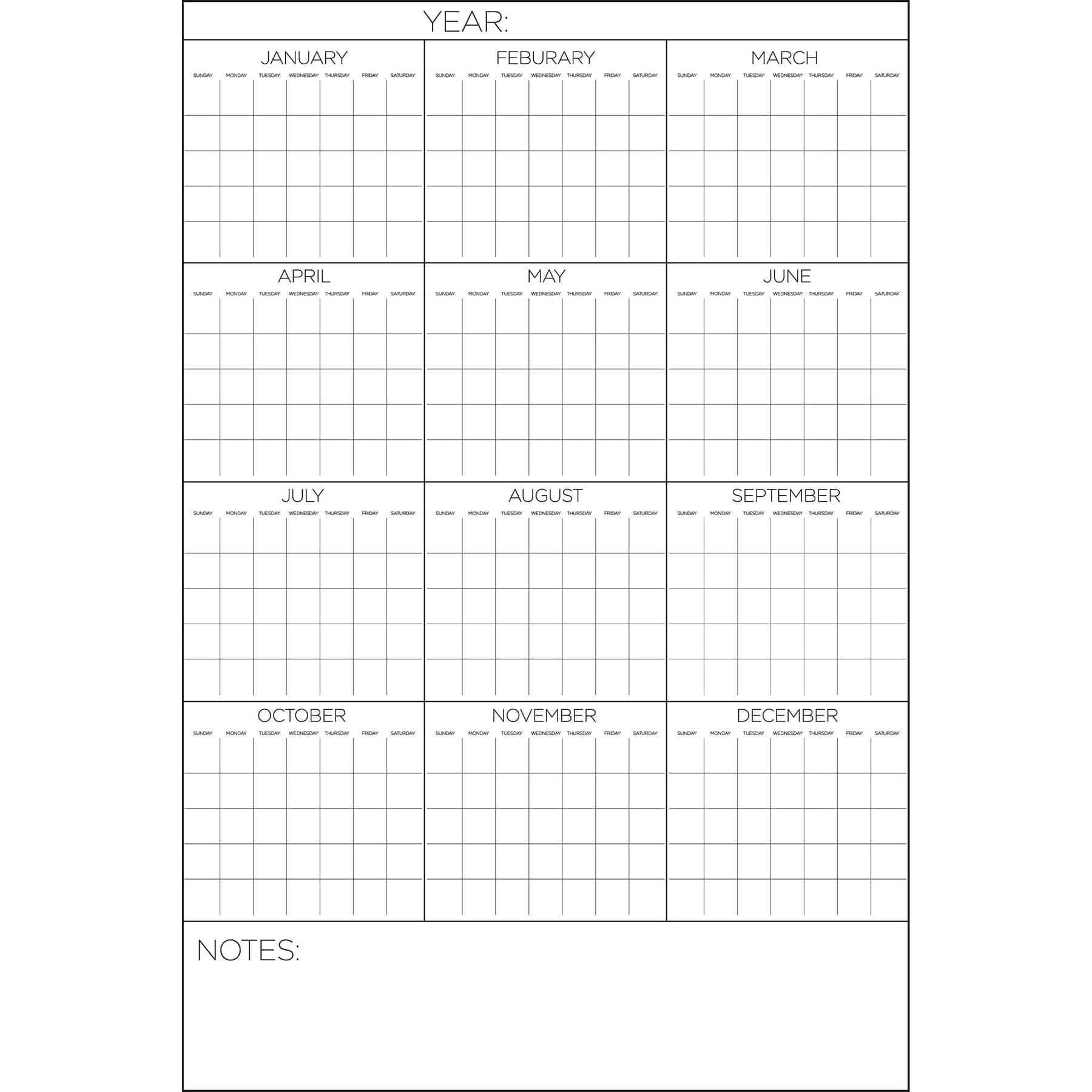 WallPops White Yearly Dry Erase Calendar