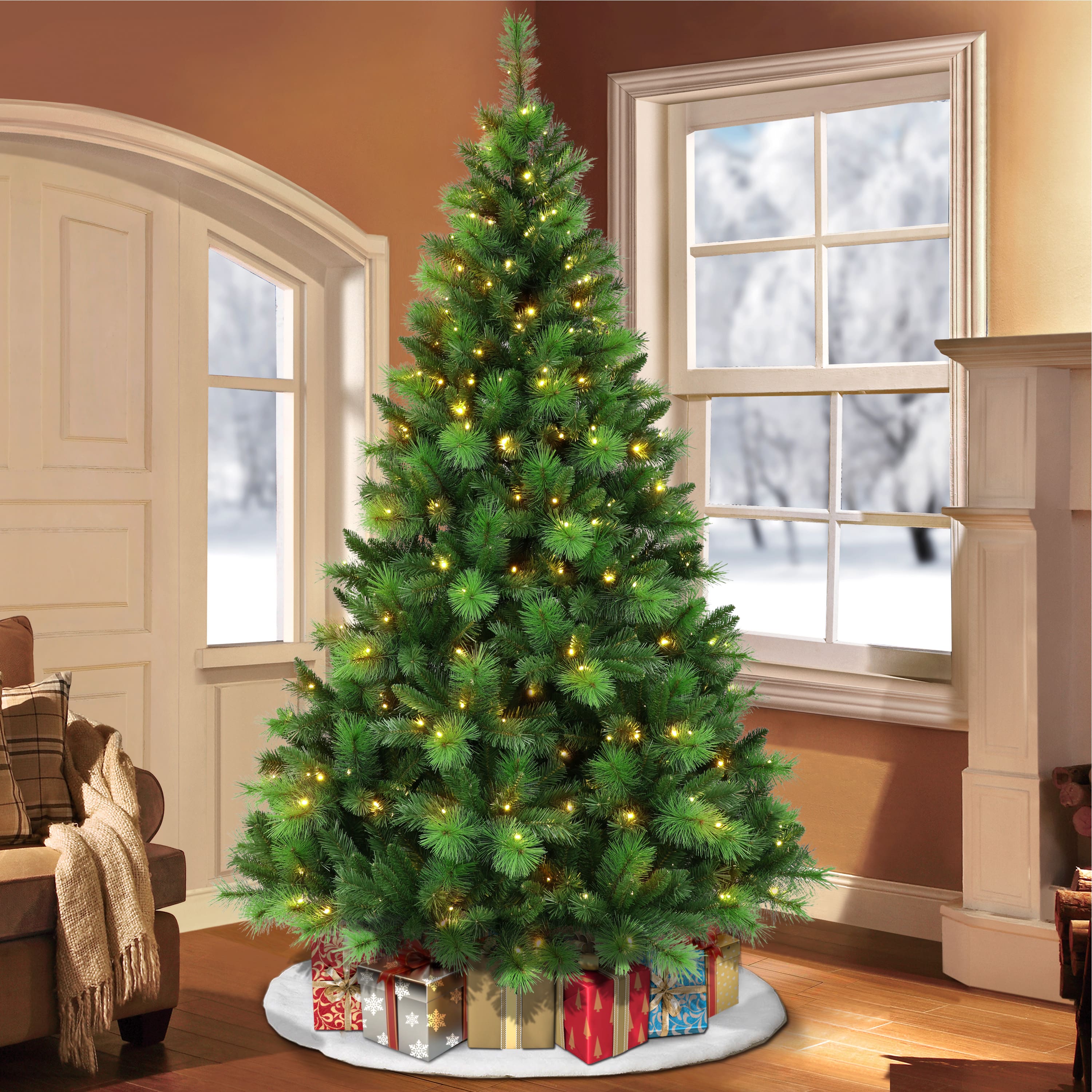 7.5ft. Pre-Lit Adirondack Artificial Christmas Tree, Multicolor LED Lights