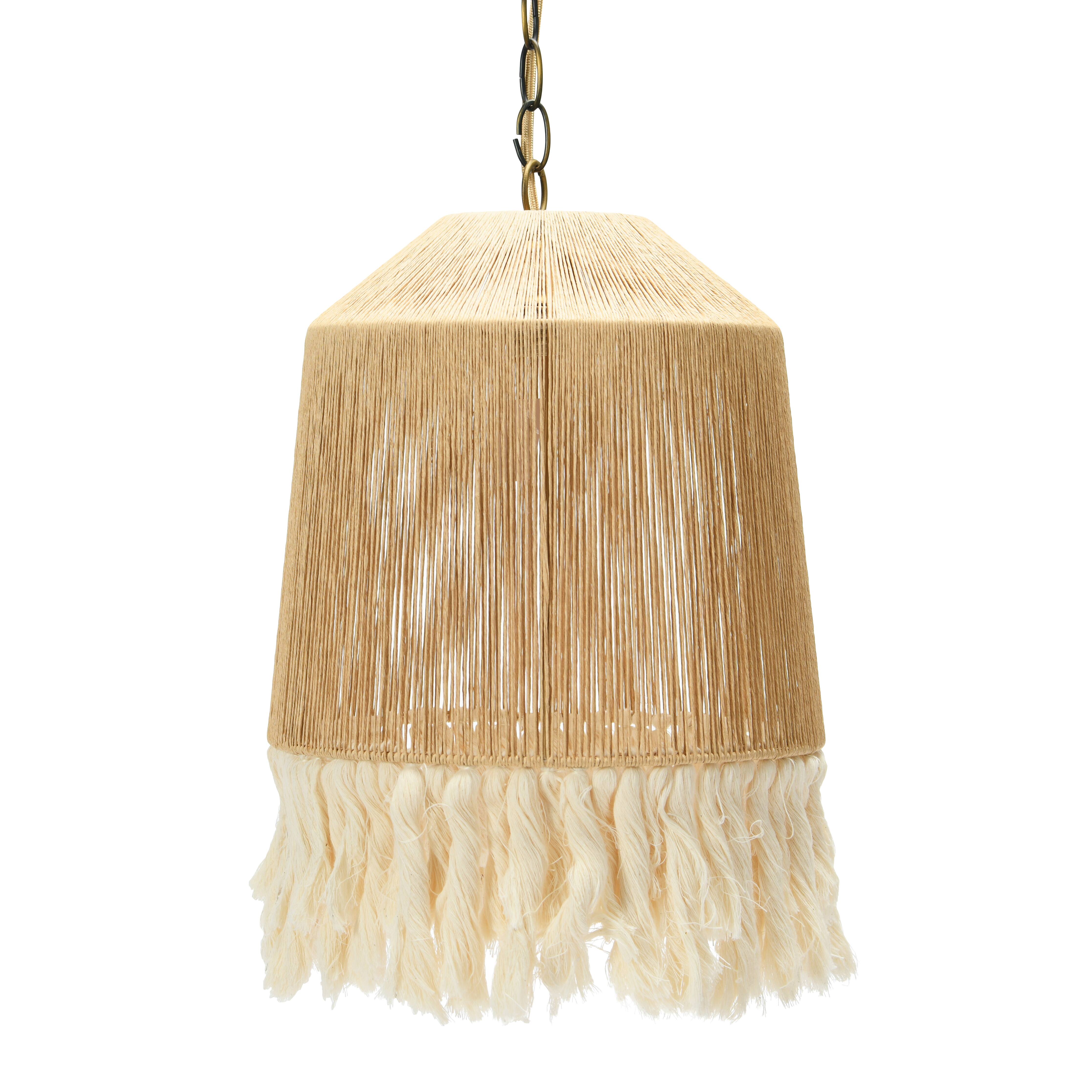 Hello Honey® 16" Coastal Pendant Lamp with Natural Paper Rope Shades, Fringe Detail and Iron Base
