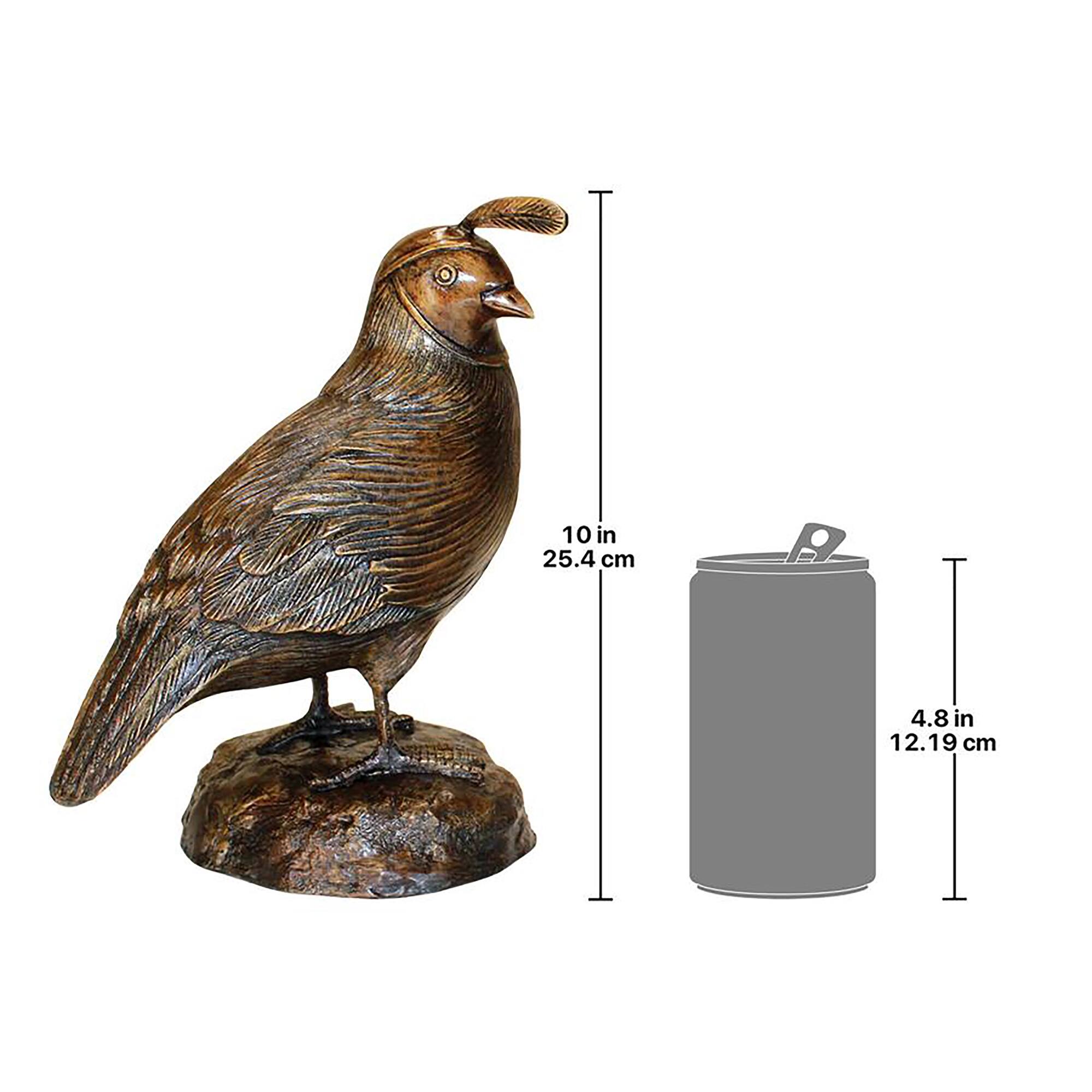 Design Toscano 10" Female California Quail Solid Cast Bronze Garden Statue