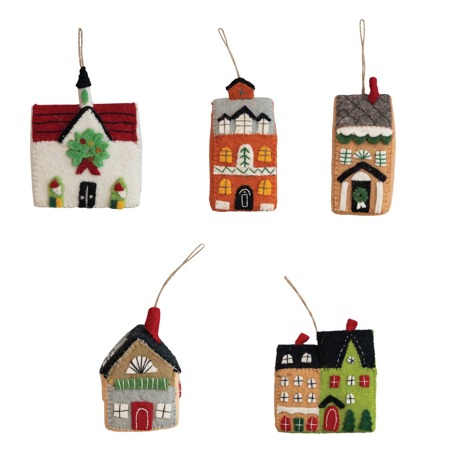Hello Honey® Handmade Embroidered Wool Felt House Ornaments Set