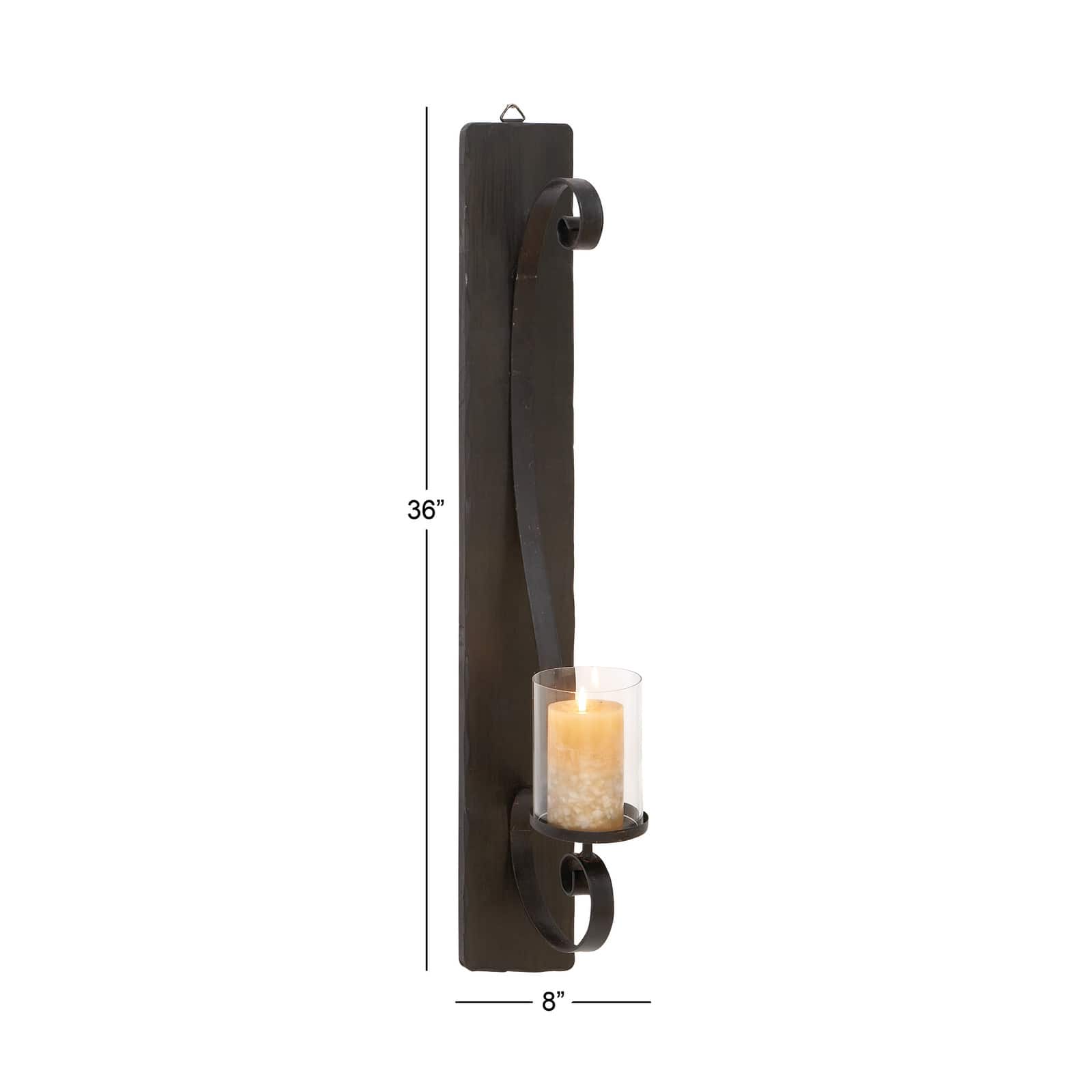 Black Iron Rustic Candle Wall Sconce, 36" x 8" x 5"