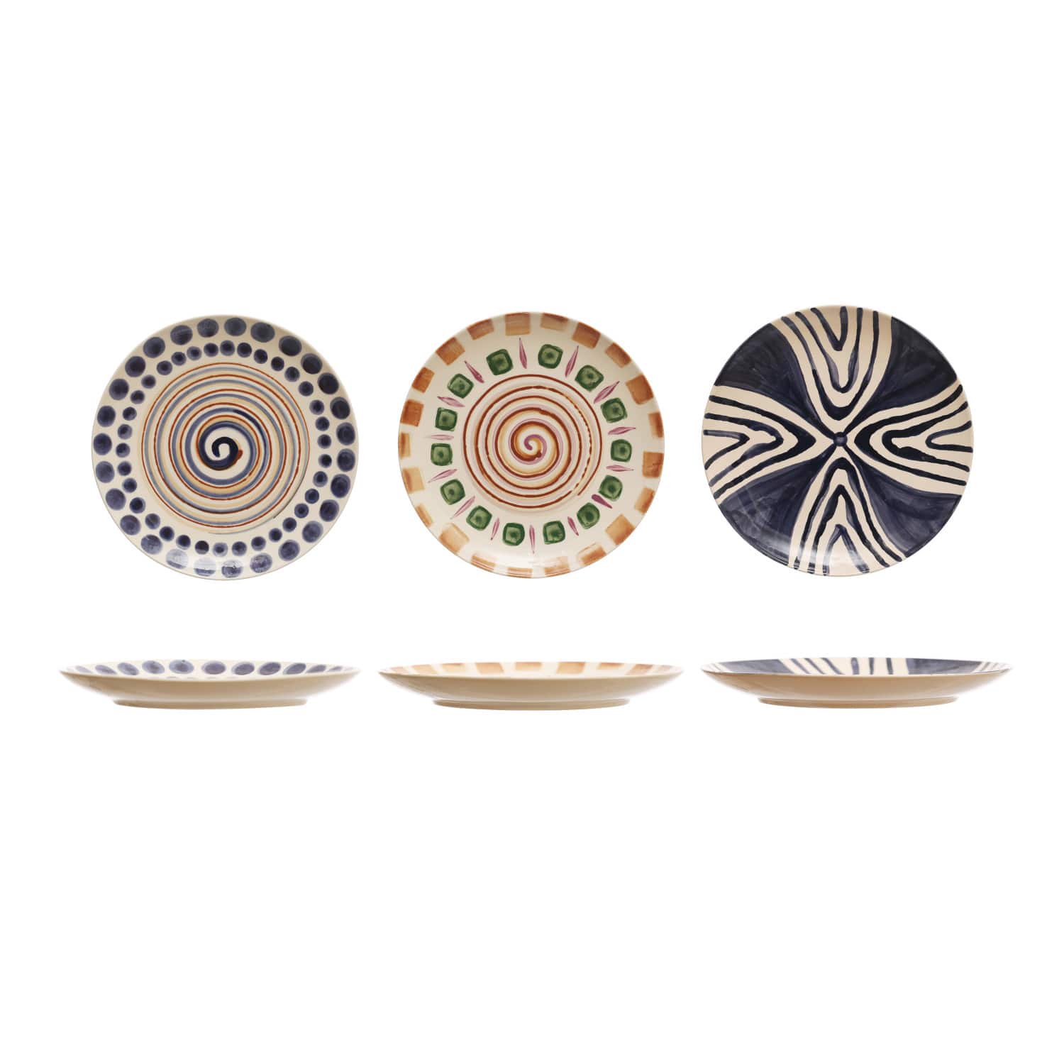 8&#x22; Geometric Print Stoneware Dinner Plate Set