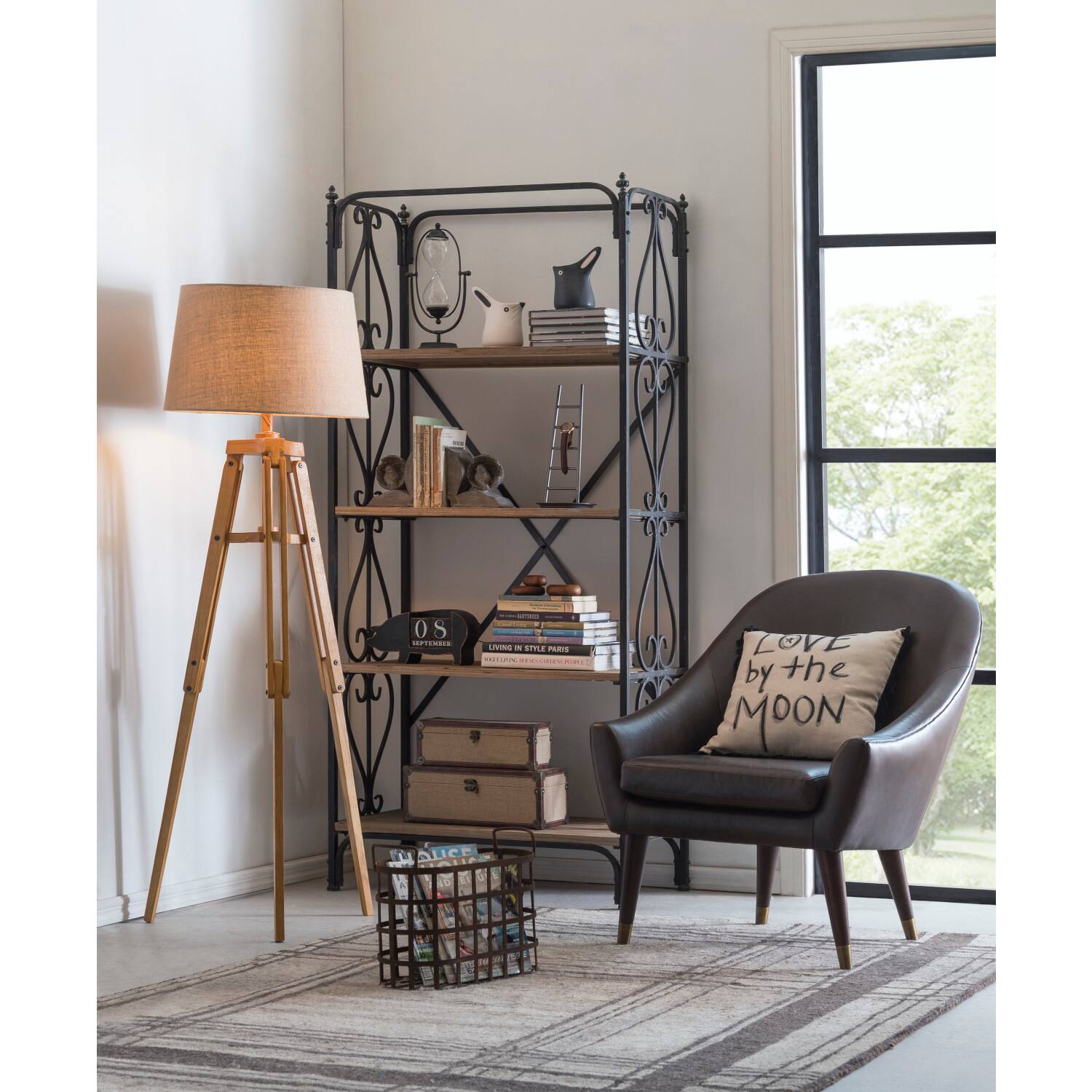 Hello Honey® 5ft. Mid-Century Modern Wood Floor Lamp with Burlap Drum Shade