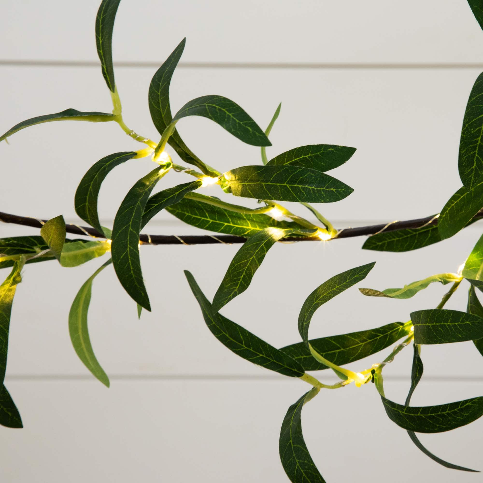 6.5ft. Pre-Lit LED Green Olive Leaf Garland
