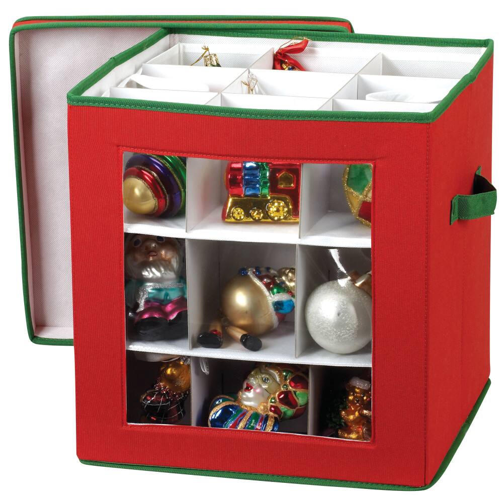 Household Essentials Red &#x26; Green Ornament Storage Box with Window