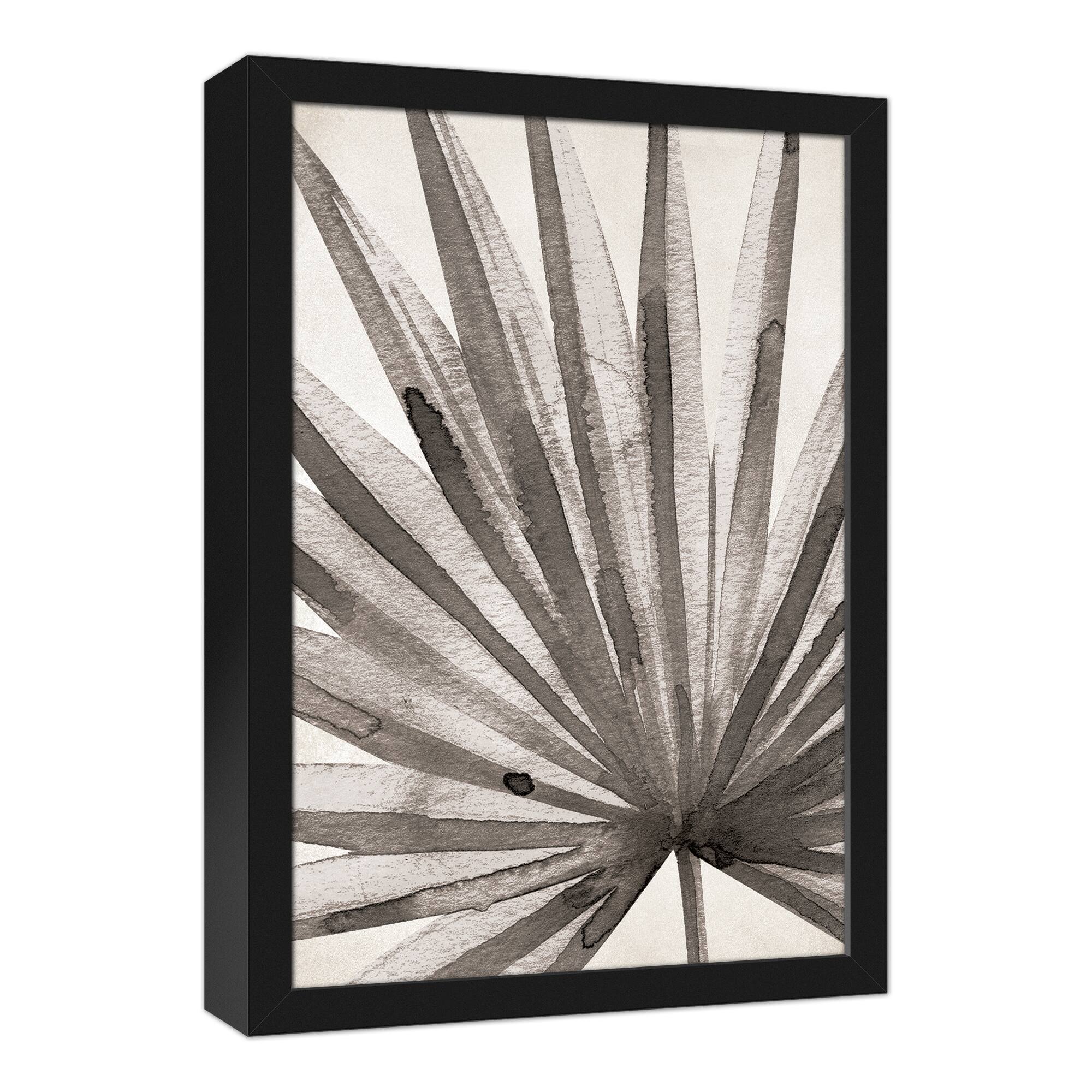 Beige Watercolor Palm Canvas Wall Art in Black Frame