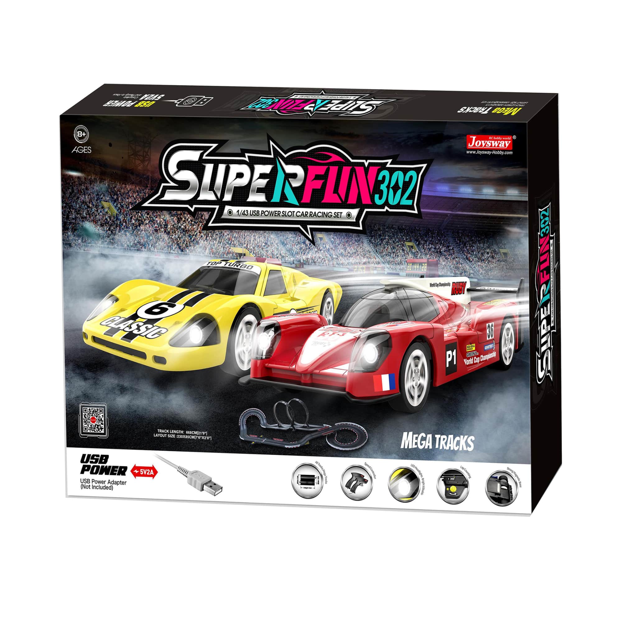 Joysway&#xAE; SuperFun 302 USB Power Slot Car Racing Set