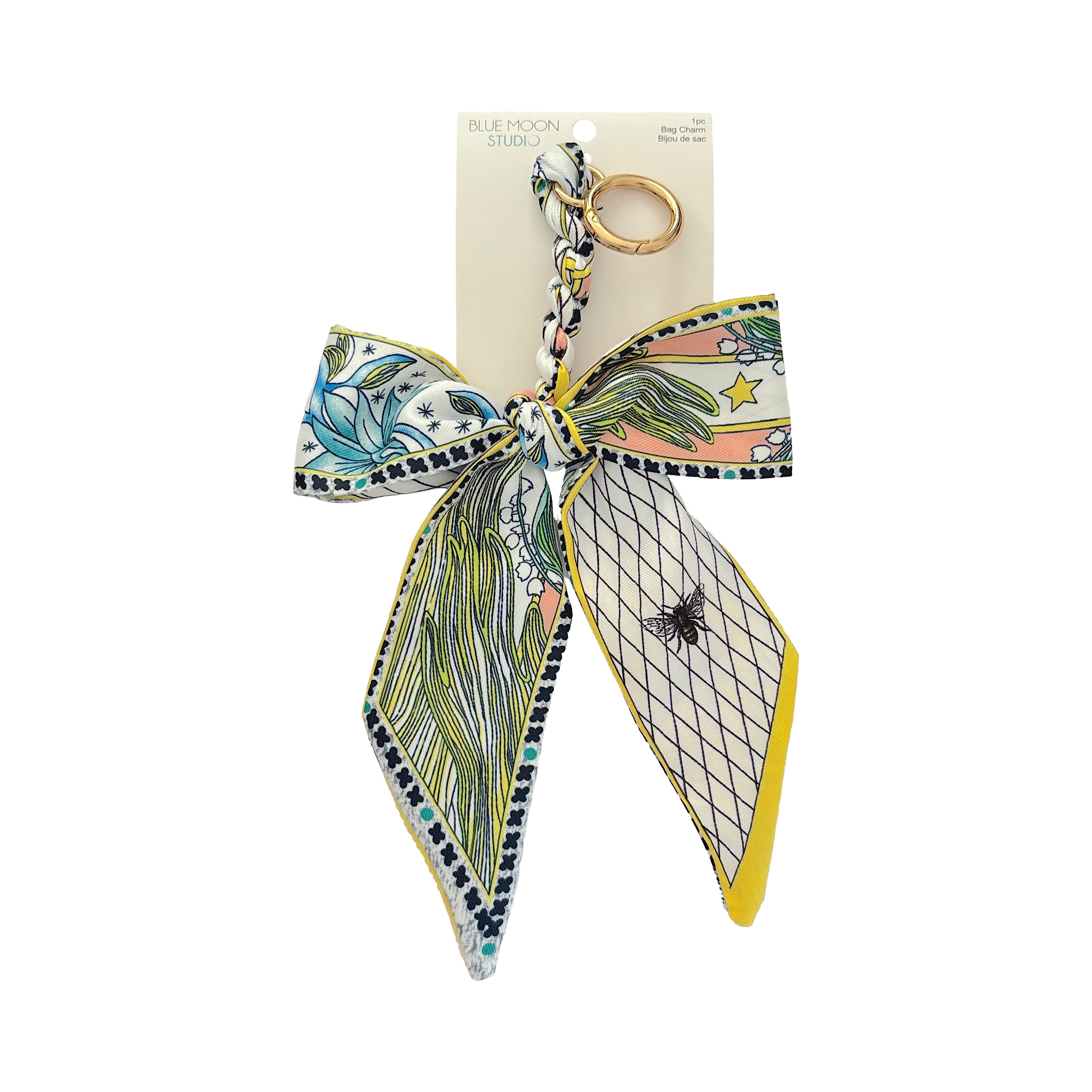 Blue Moon Studio&#x2122; Yellow &#x26; Multicolor Leaf Print Bow Bag Charm