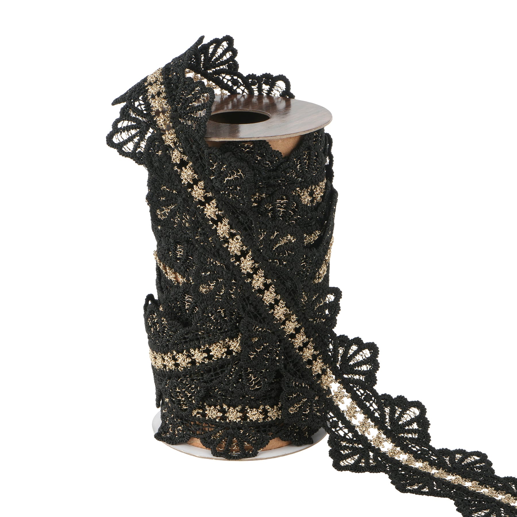 1.5" x 2yd. Black & Gold Lace Ribbon Trim by Ashland® Gothic Bordeaux