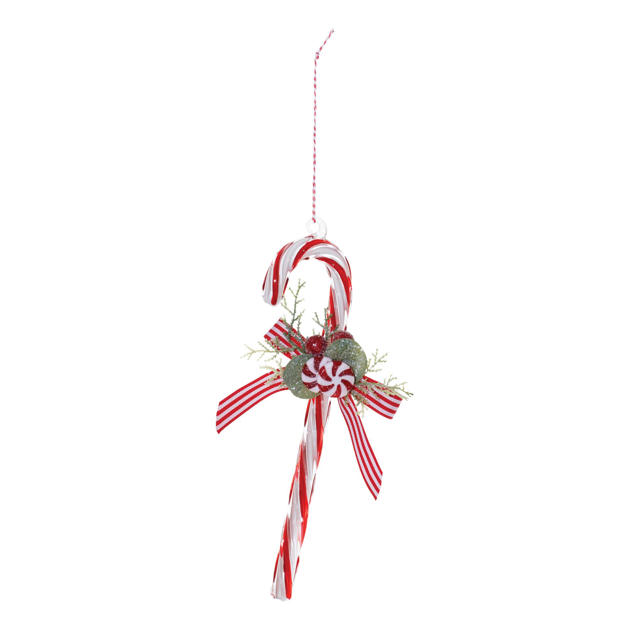 9.75&#x22; Glass Peppermint Candy Cane Ornaments, 12ct.