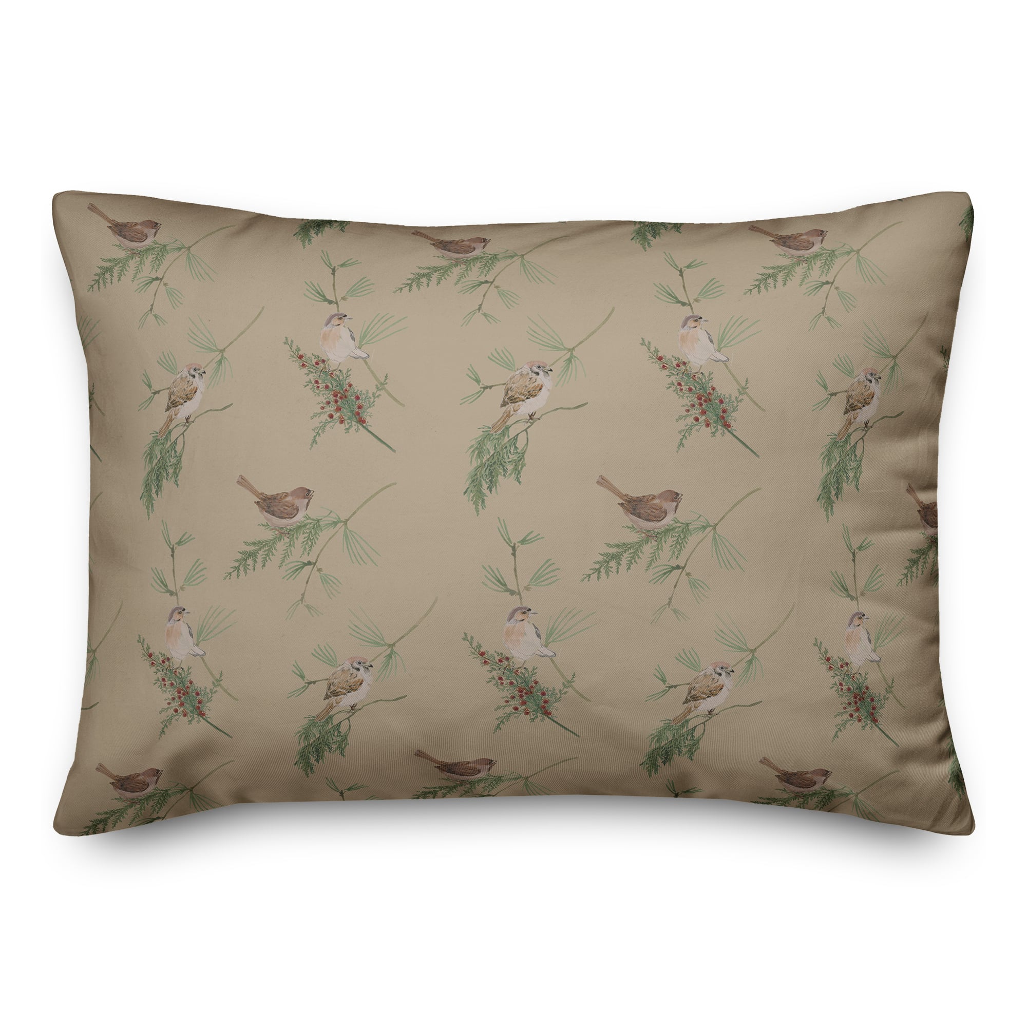 Pine & Birds on Brown Rectangle Throw Pillow