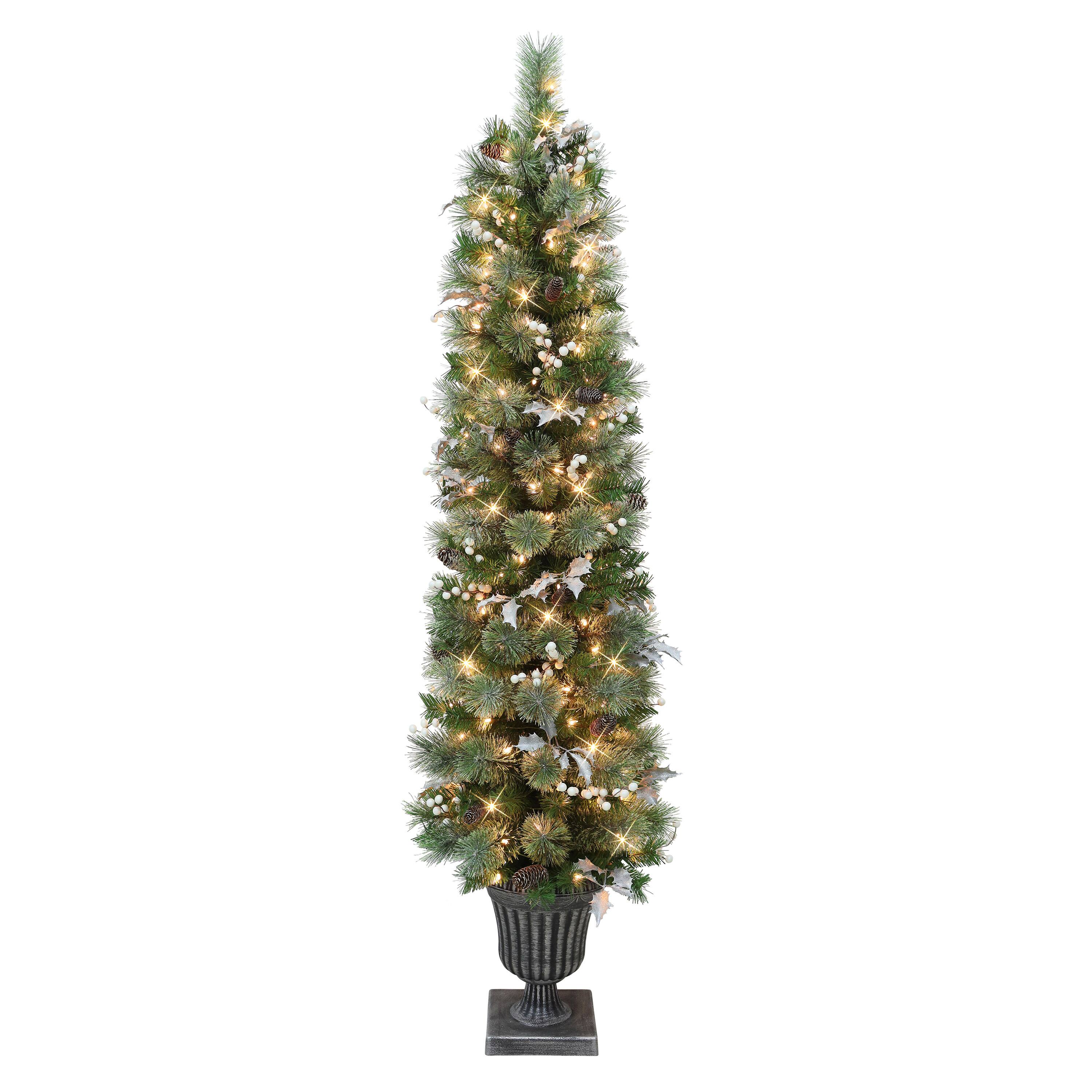 6 ft. Pre-Lit Potted Glitter Artificial Tree, Clear Lights